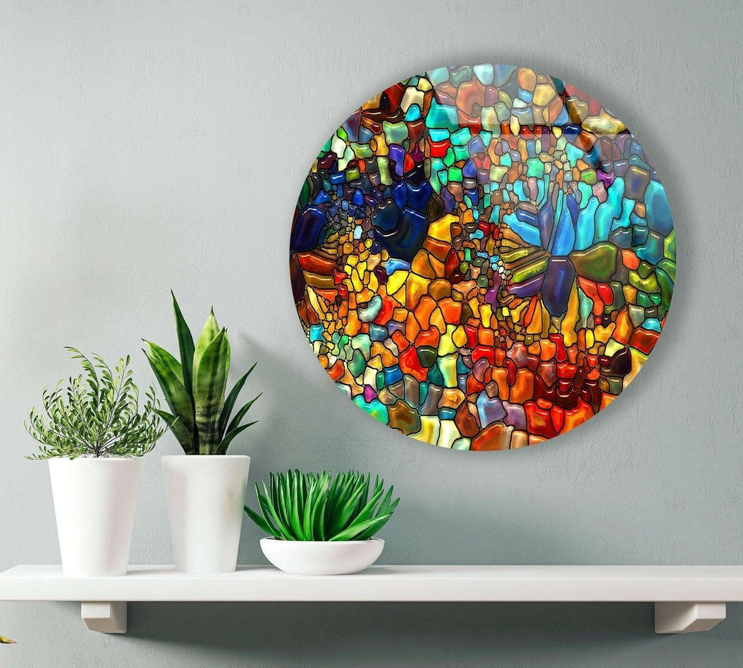 My Photostation.com 31.5''(80cm) Diameter Red Mosaic Round Glass Wall Art Tempered Glass Printing Wall Decor Large Wall Art Wall Hangings