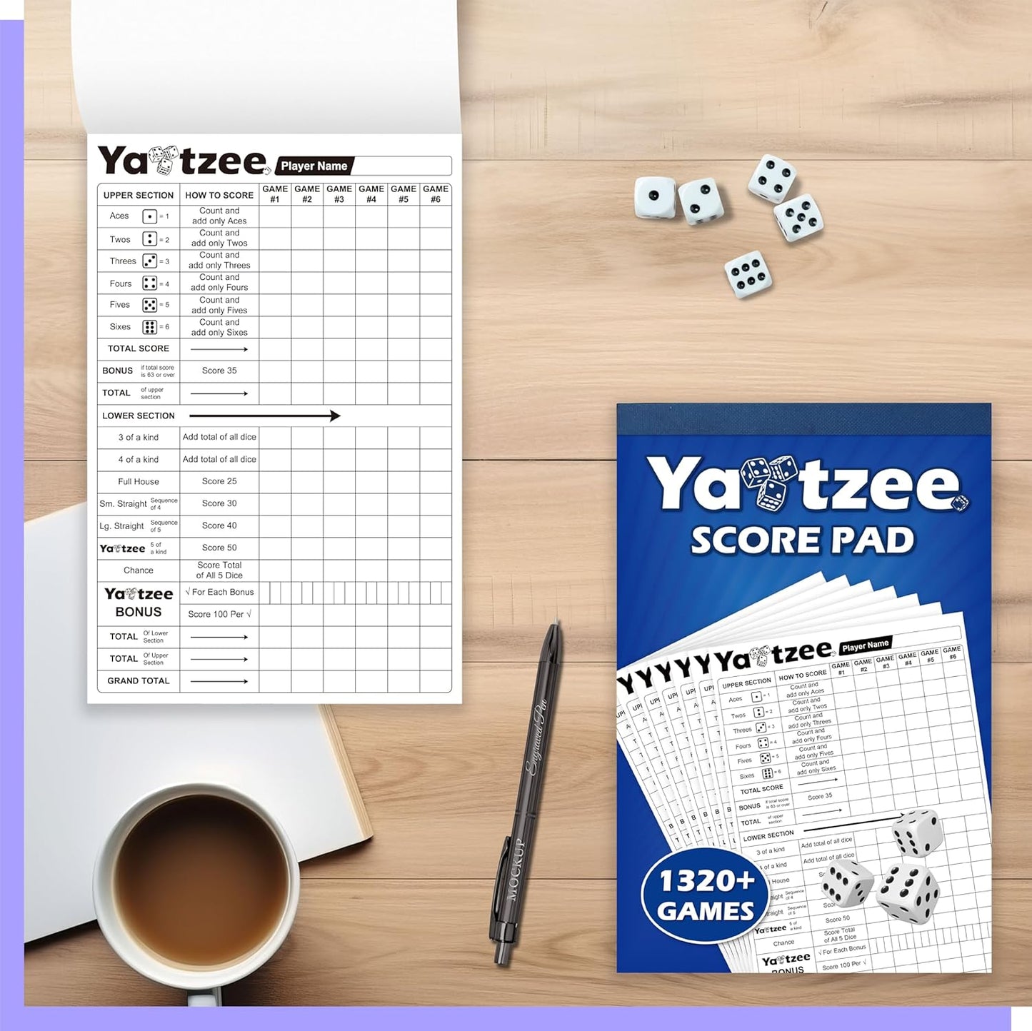 Gethelud 110 Sheets Score Pad for Yahtzee, 220 Tear-Off Pages Score Pad Large Print Score Keeper, Compatible for Yahtzee and Yardzee (6” x 9”)