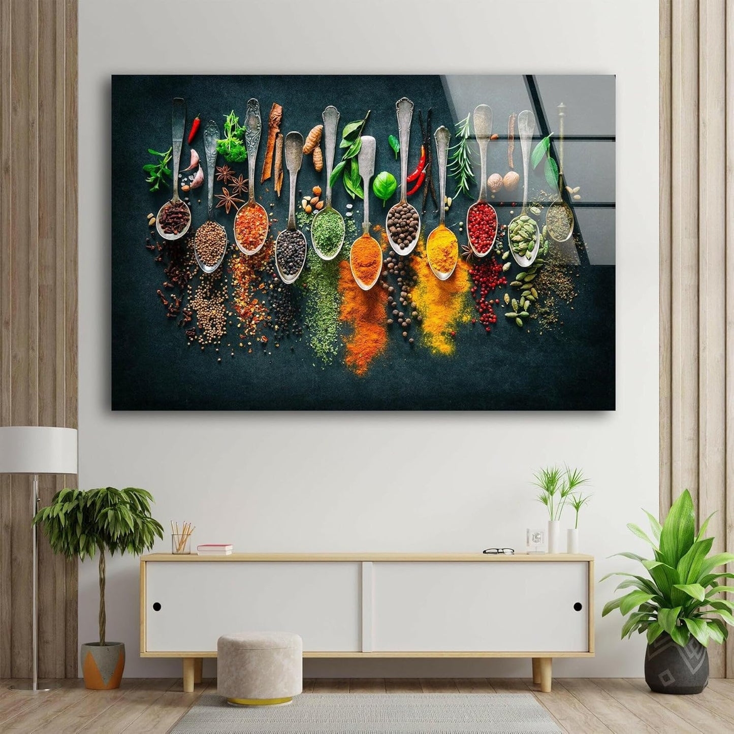 My Photostation.com 35.5Wx30H'' Spoon Spices Glass Wall ArtTempered Glass Printing Wall Decor Large Wall Art Wall Hangings
