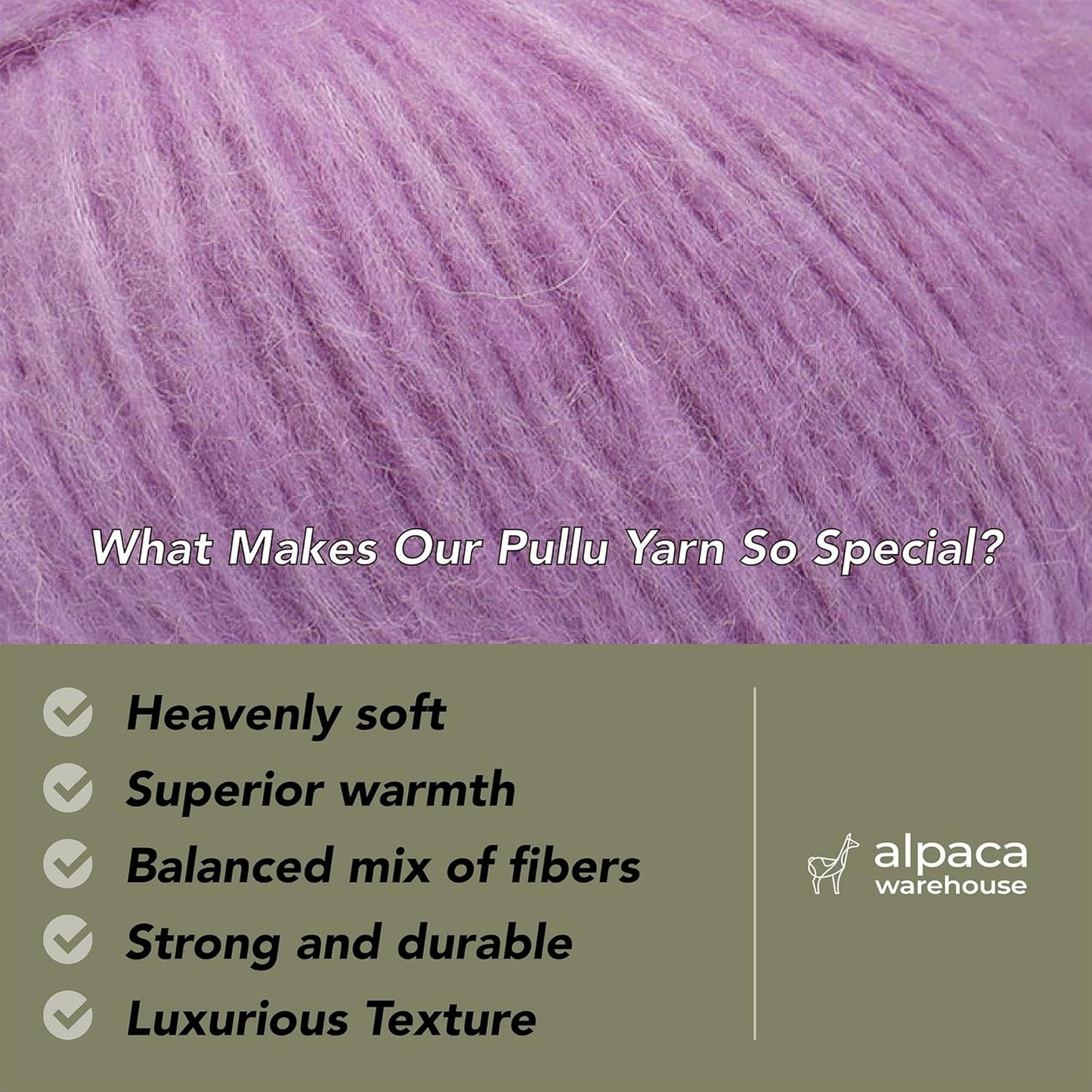 Pullu - Baby Alpaca Merino Wool Yarn Set of 3 Skeins (150 Grams) Worsted Weight - Sourced Directly from Peru - Heavenly Soft and Perfect for Knitting and Crocheting (Lavender Fields)