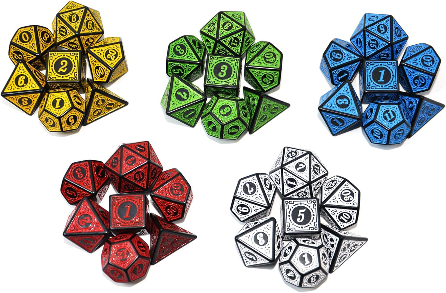 SmartDealsPro Double-Colors Polyhedral Dice Sets with Pouches for D&D DND RPG MTG Dungeon and Dragons Table Board Roll Playing Games D4 D6 D8 D10 D% D12 D20 (5-Color Retro Sets)