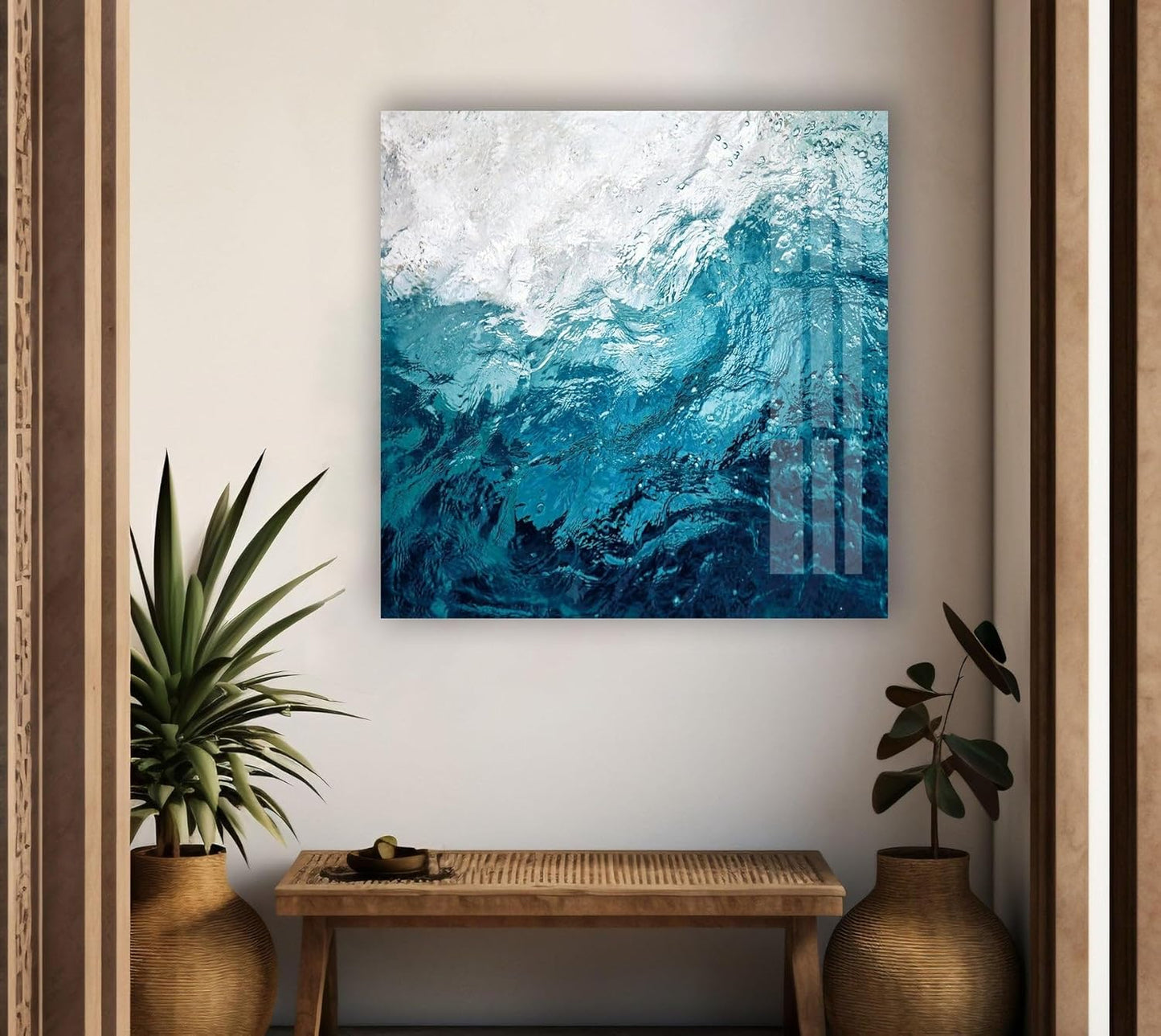 My Photostation.com 30Wx24H'' Blue Waves Abstract Glass Wall ArtTempered Glass Printing Wall Decor Large Wall Art Wall Hangings