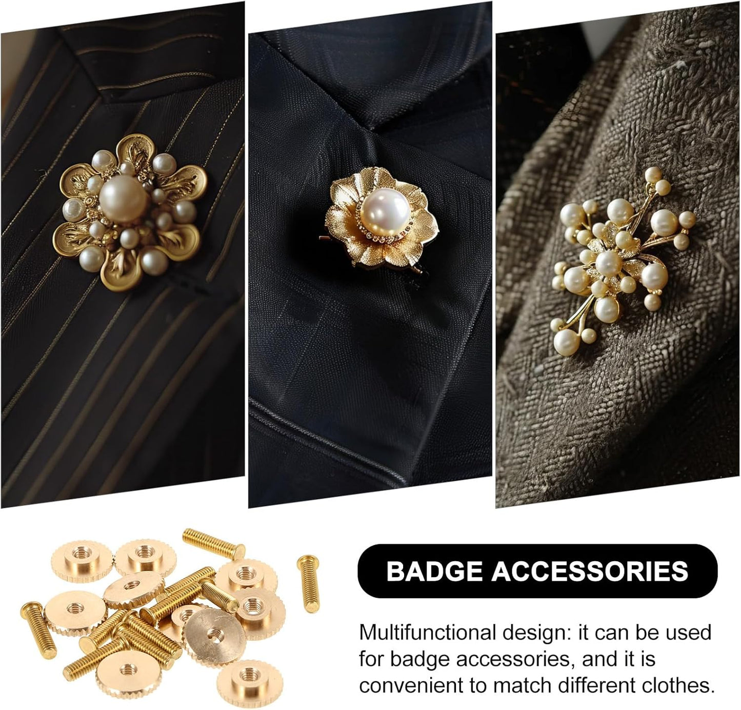 NUOBESTY 10 Sets Butterfly Cap Spike Horse Needles Metal Pin Back with Screw Caps for Crafting Brooches Badges Hat Pins Accessories