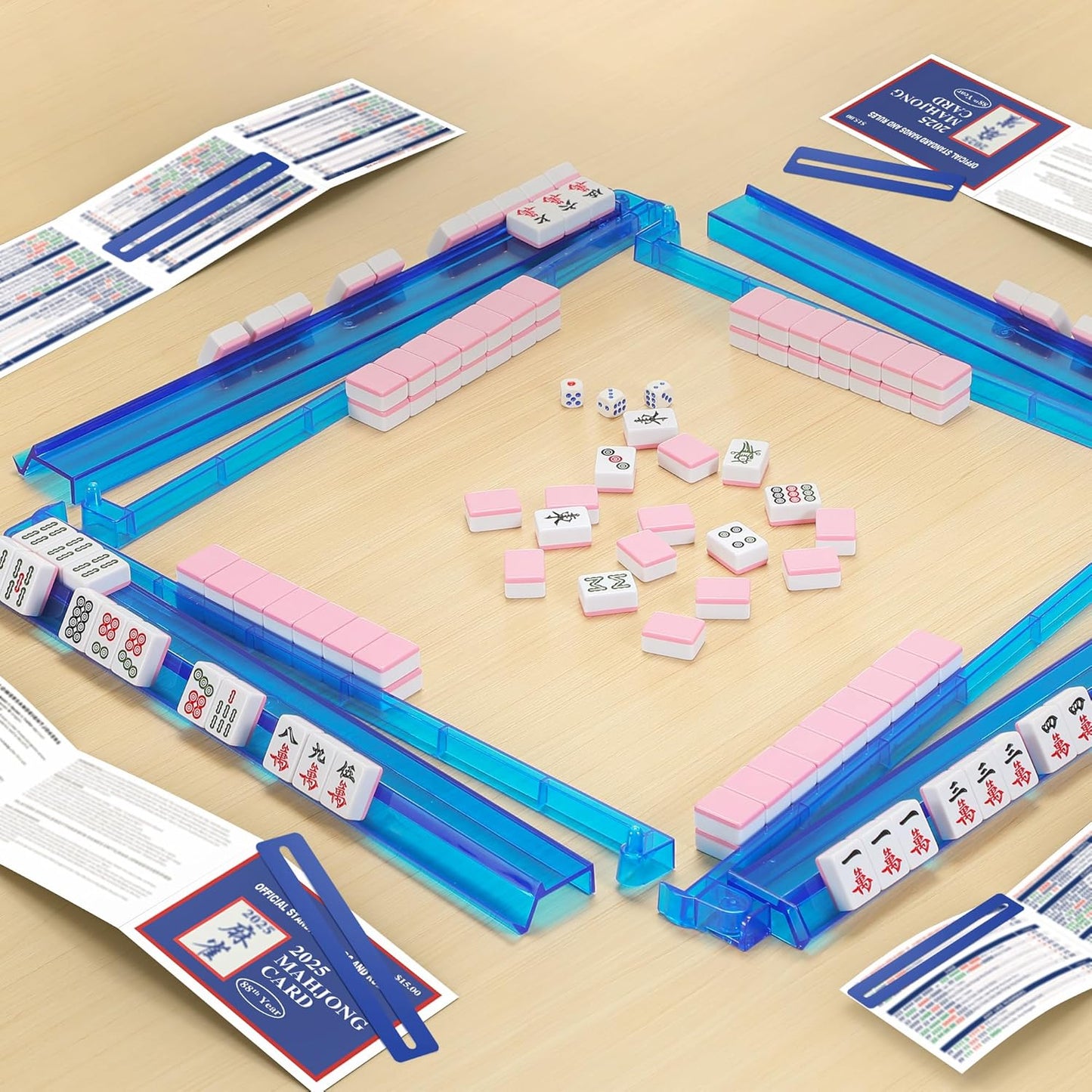 2025 Mahjong Card Official with Mahjong Line Reader, Mahjong Cards Official Rules Version Large Print Style, 4-Pcs(Blue)