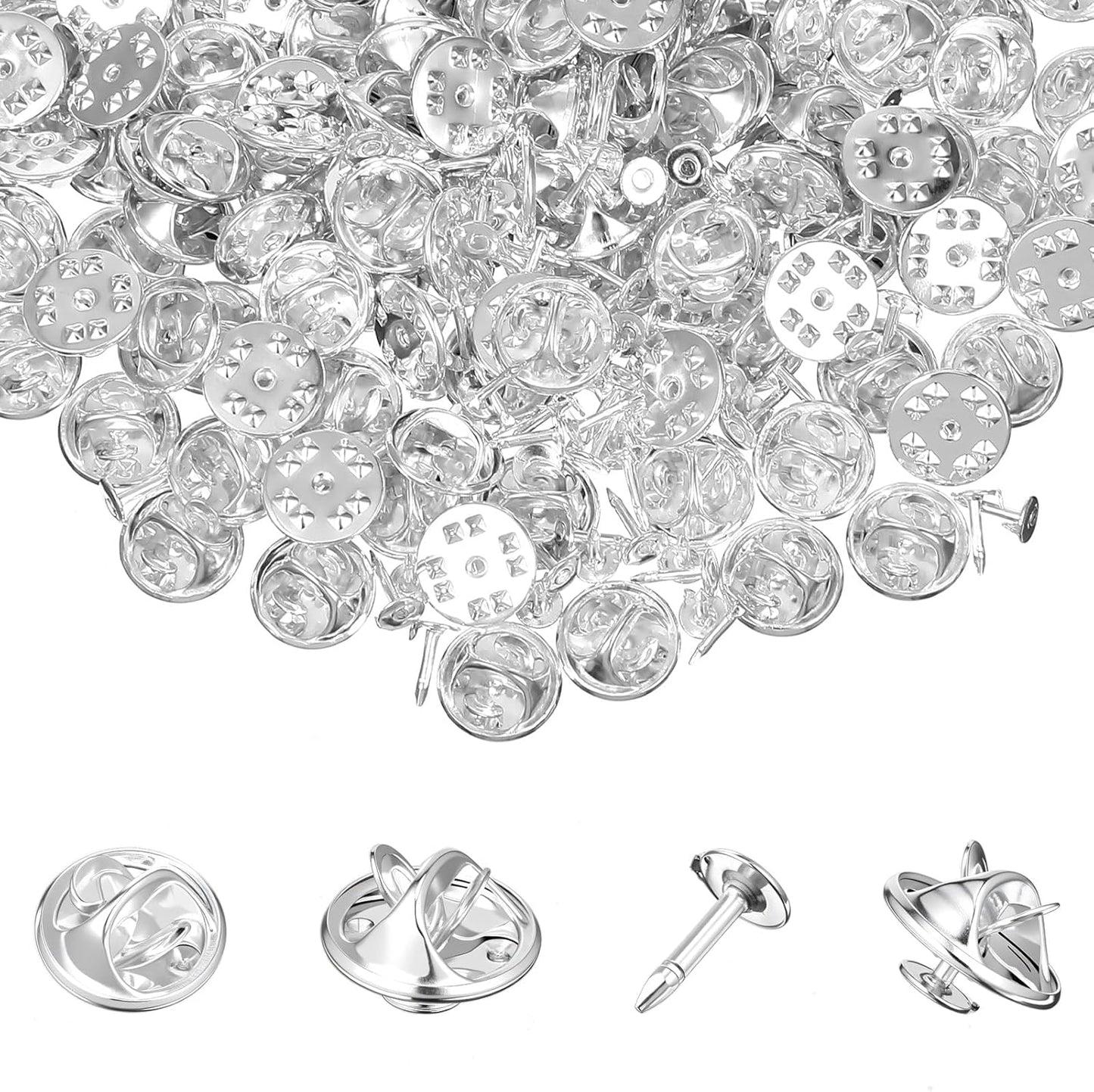 150 Sets Pin Backs Replacement Lapel Butterfly Clutch Pin Silver Butterfly Tie Tacks Metal Enamel Backing Replacement Jewelry Pins Backings Clasp Pins Keepers for Brooch for Craft Jewelry Making