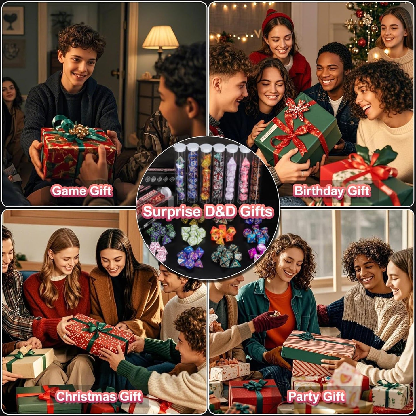 QMAY Mystery Dice Box - 7PCS DND Dice Set, Random Dice Patterns, 1Surprise Boxes, Polyhedral Dice with Dice Display Tube, D&D Gifts Box for Dungeons and Dragons, RPG, MTG,Role Playing Table Game