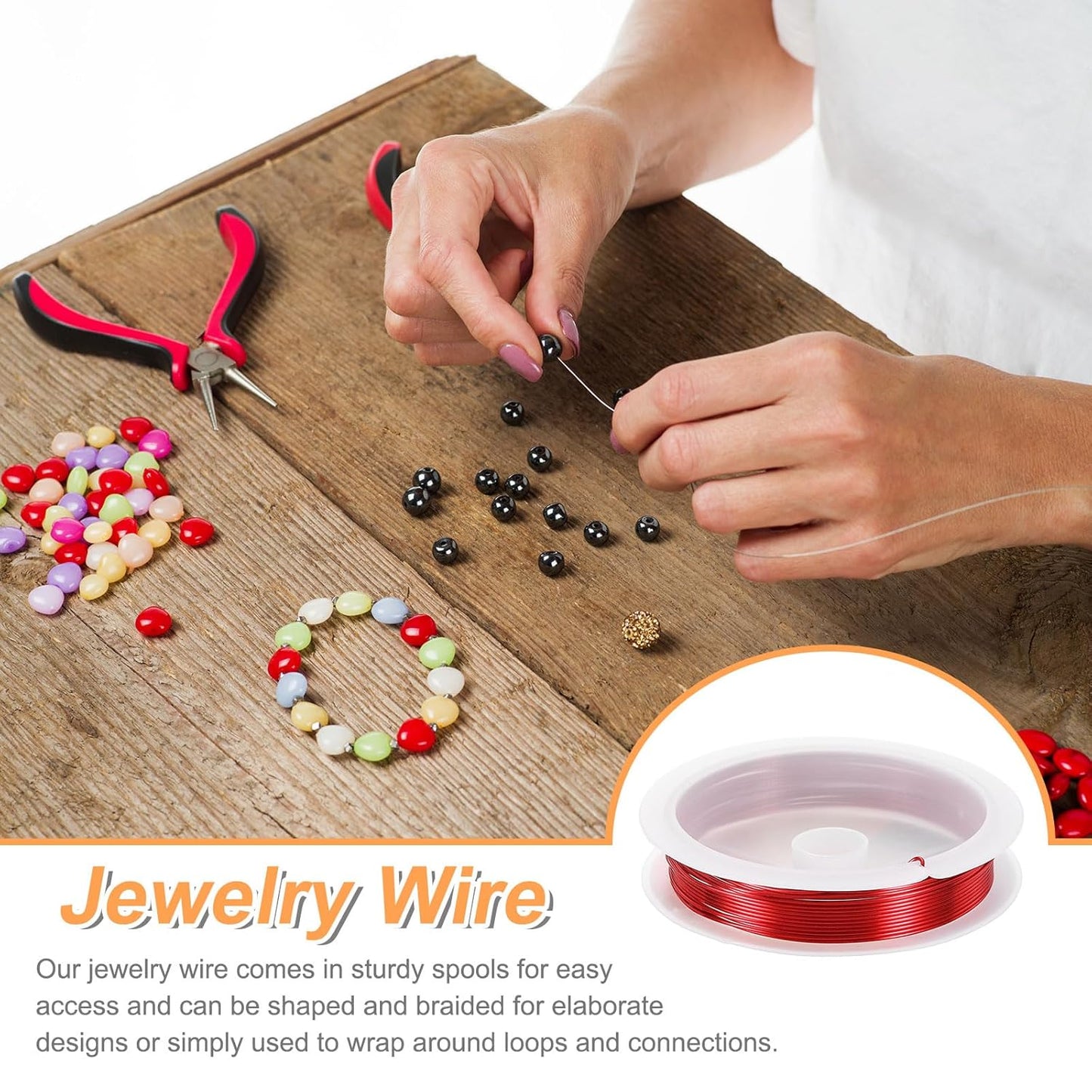 HARFINGTON 10ft Jewelry Wire, 22 Gauge (0.7mm) Brass Craft Soft Metal Tarnish Resistant Copper Beading Wire for Jewelry Making Supplies Crafting, Bright Red