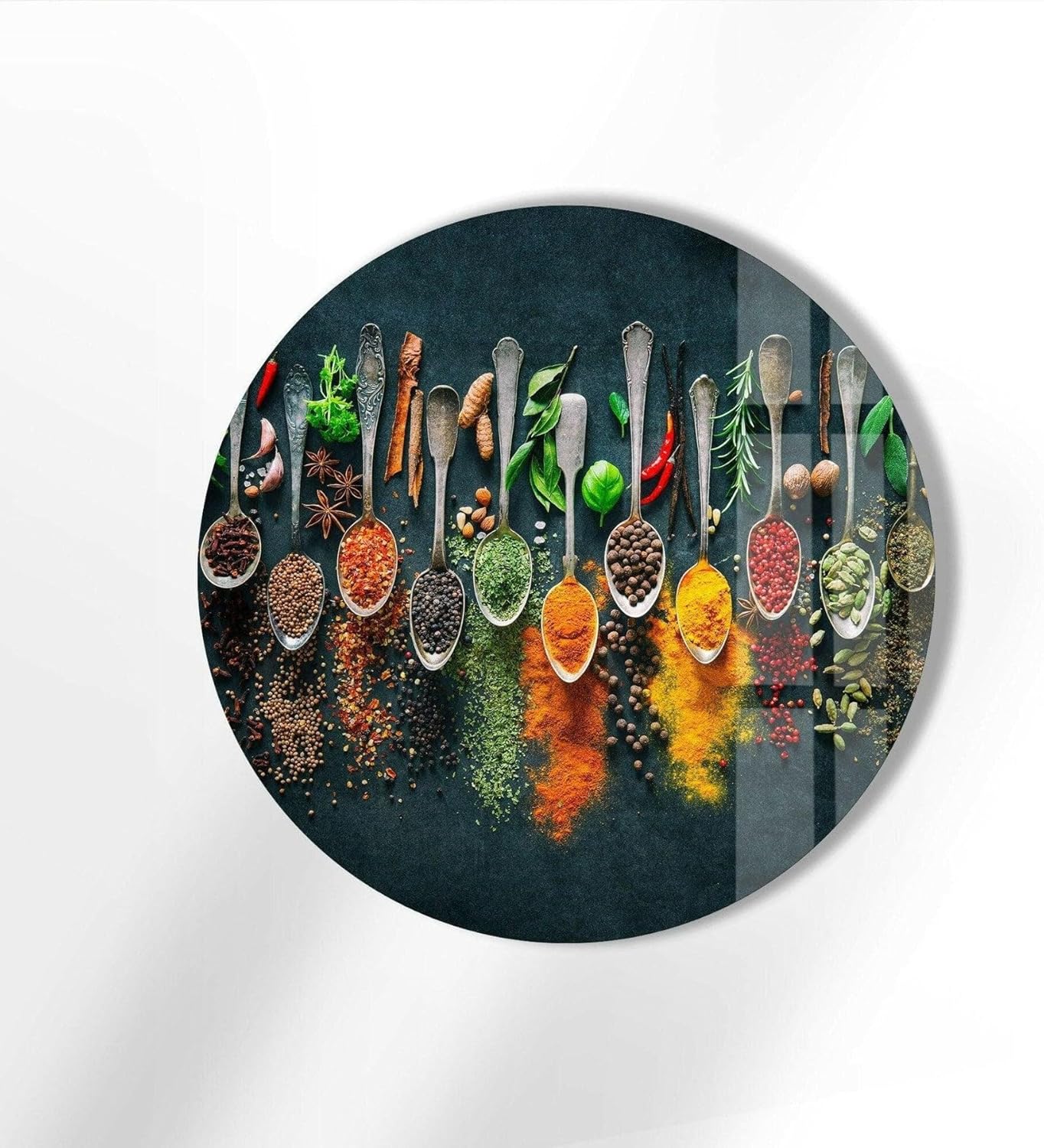 My Photostation.com 31.5''(80cm) Diameter Colorful Herbs Round Glass Wall Art Tempered Glass Printing Wall Decor Large Wall Art Wall Hangings