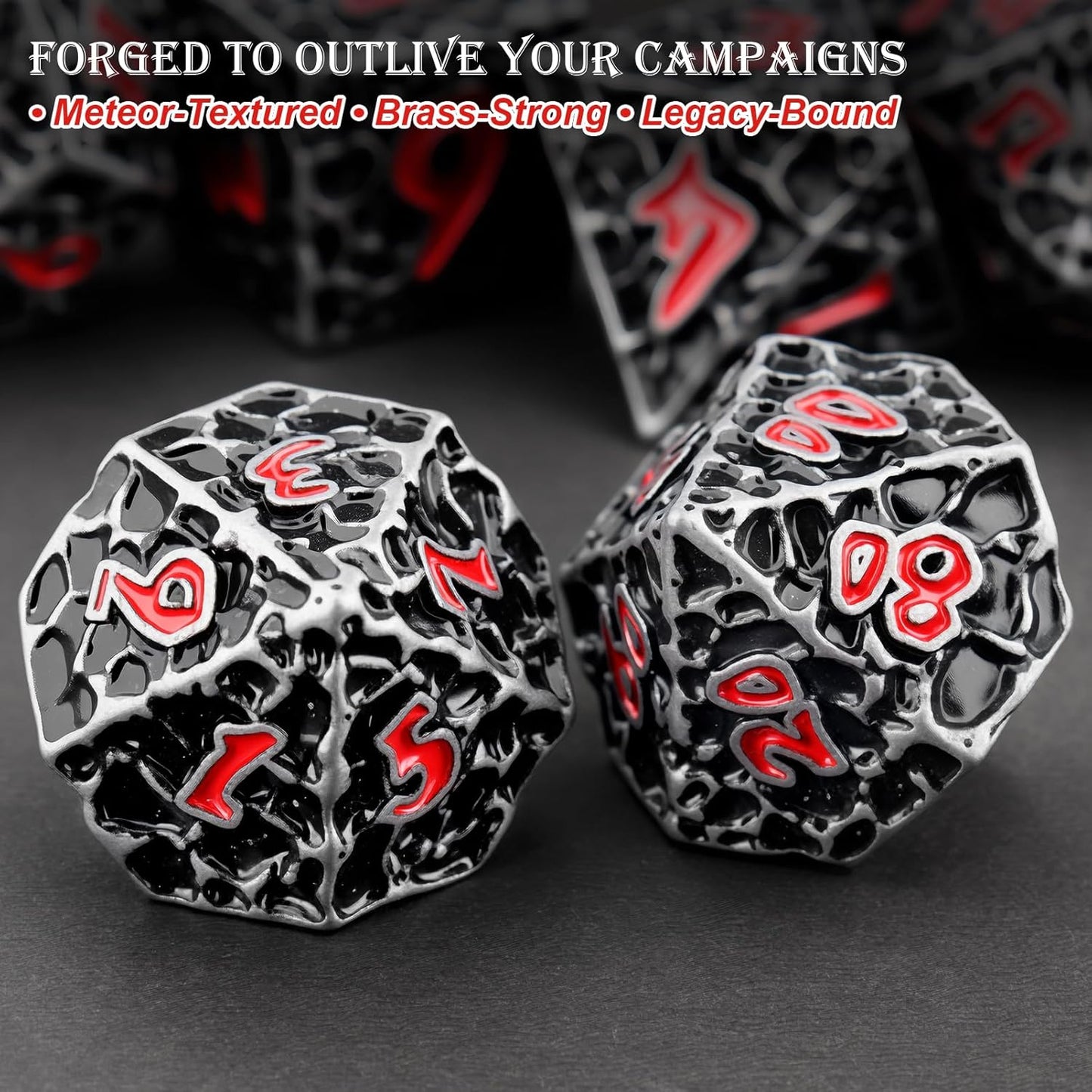 Haxtec DND Dice Set Metal Dice Compatible with Dungeons and Dragons D&D Gift TTRPG Antique Iron Red Polyhedral Dice