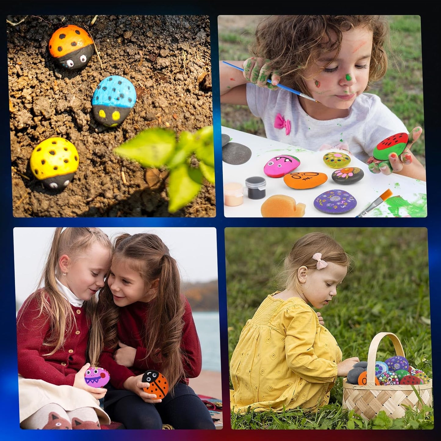 Halobios Rock Painting Kit, 12 Rocks for Painting, Arts and Crafts for Kids Ages 6-12, Rock Painting Kit for Adults, Art Supplies for Birthday Children's Day Gifts