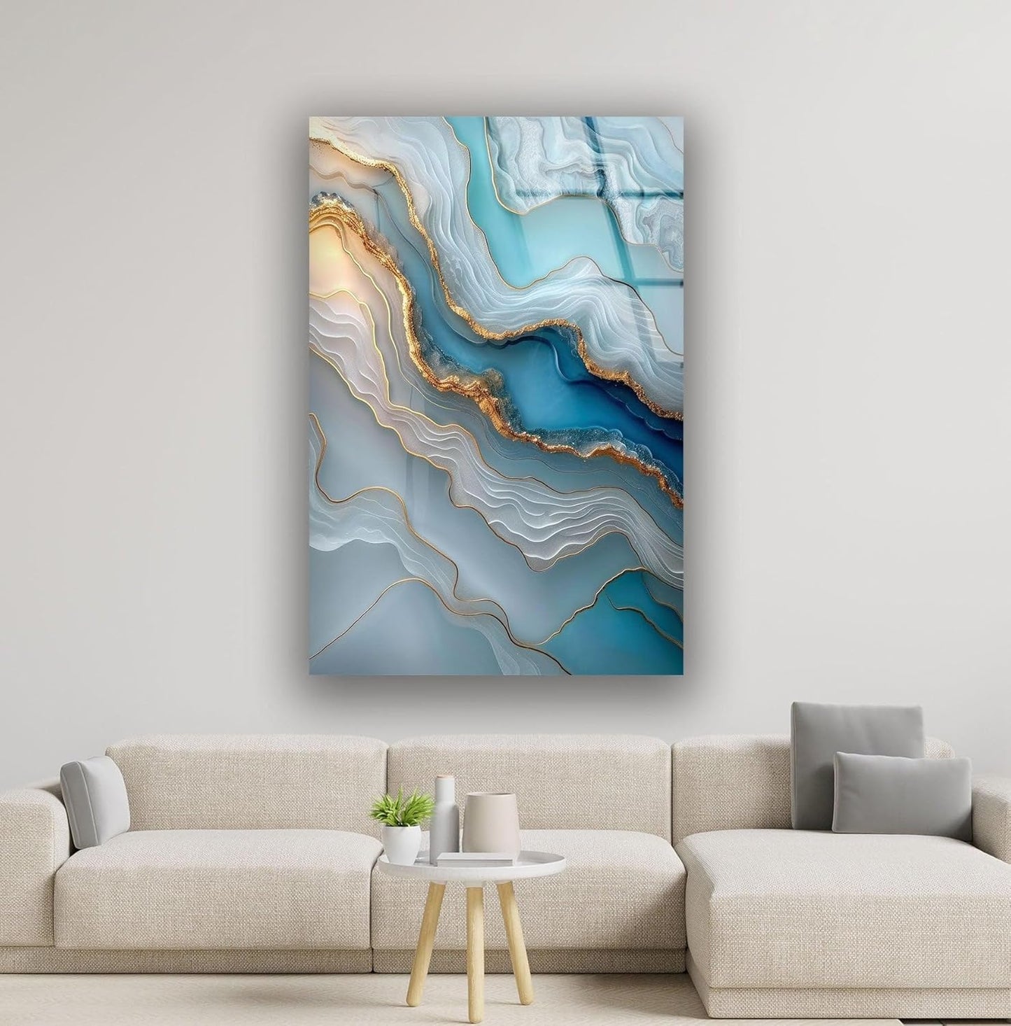 My Photostation.com 32Wx48H'' Turquoise and Blue Alcohol ink Glass Wall Art Tempered Glass Printing Wall Decor Large Wall Art Wall Hangings