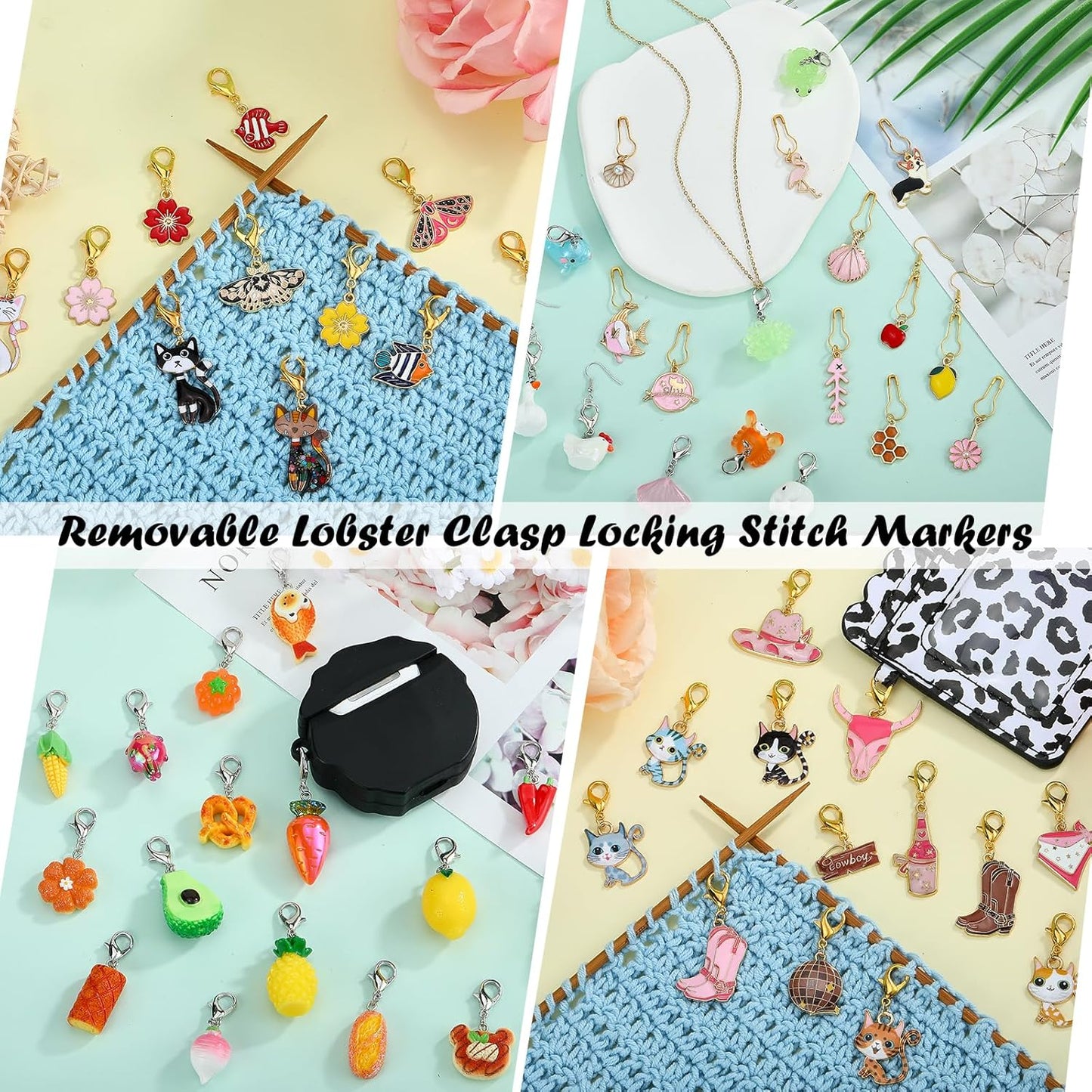 BEEFLYING 11Pcs Fruit Stitch Marker Charms for Crocheting and Knitting,Locking Resin Crochet Knit Stitch Marker Pendant with Lobster Clasp for Knitting Crocheting Accessories