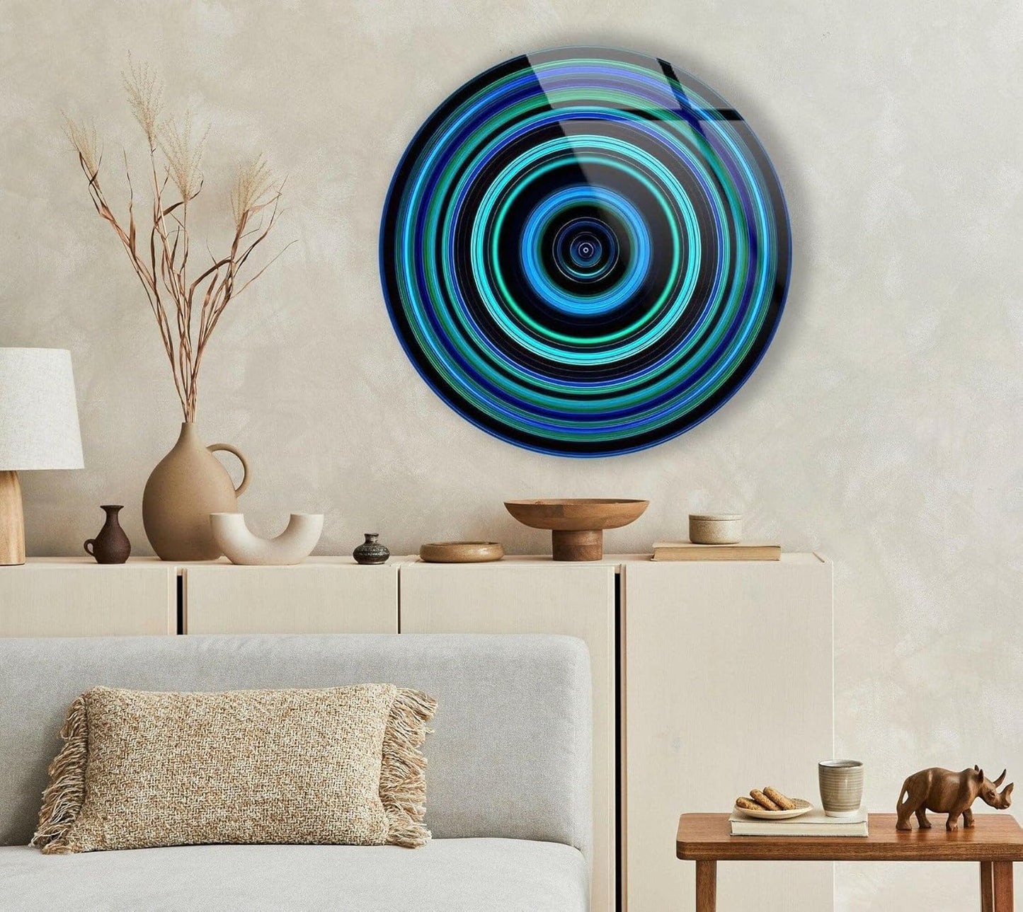 My Photostation.com 10''(25cm) Diameter Blue and Green Round Glass Wall Art Tempered Glass Printing Wall Decor Large Wall Art Wall Hangings