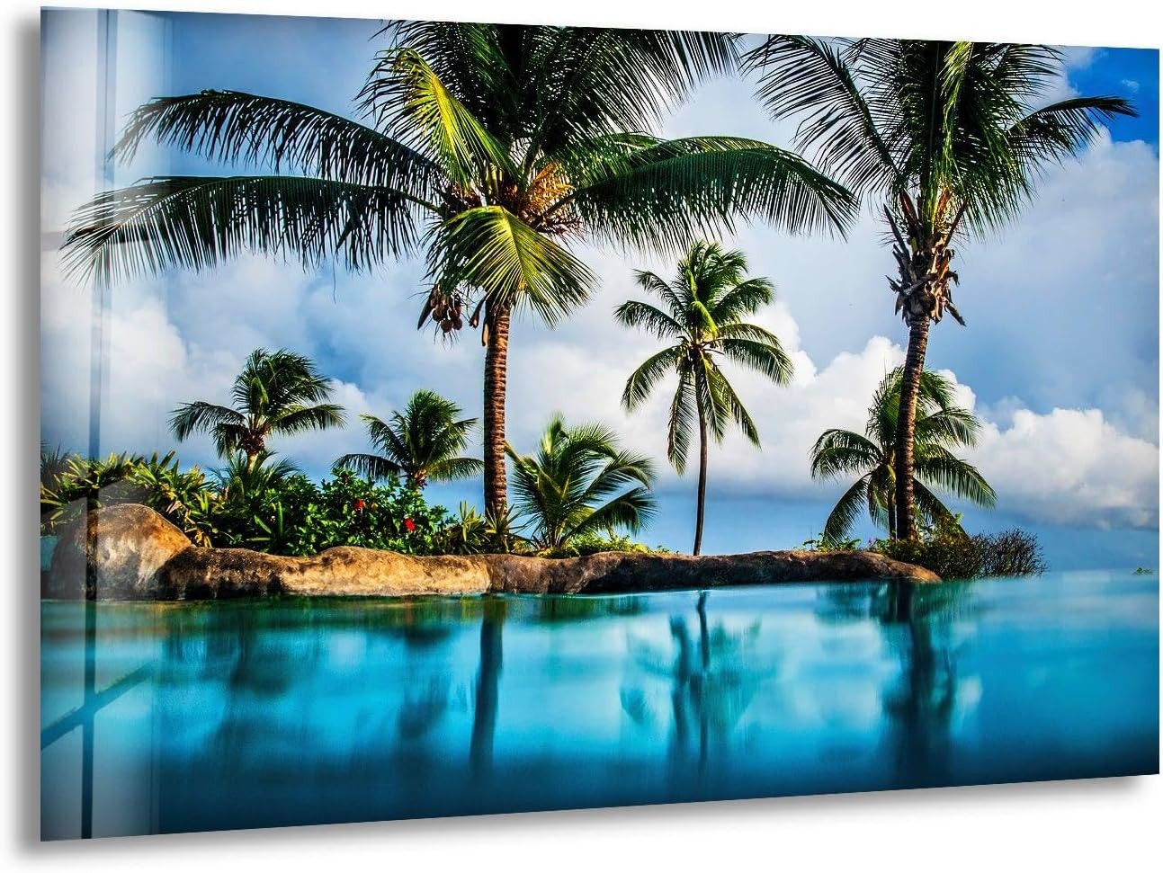 My Photostation.com 28Wx18H'' Island & Blue Sea Glass Wall ArtTempered Glass Printing Wall Decor Large Wall Art Wall Hangings