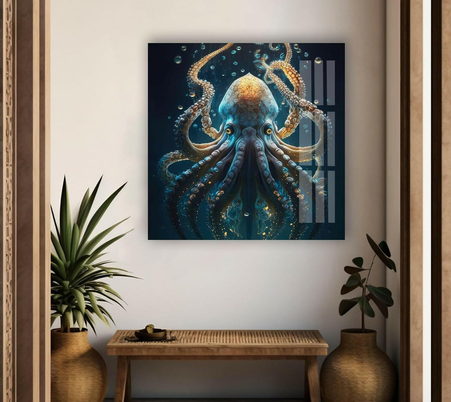 My Photostation.com Round 31,5'' Underwater Blue Octopus Glass Wall Art Tempered Glass Printing Wall Decor Large Wall Art Wall Hangings