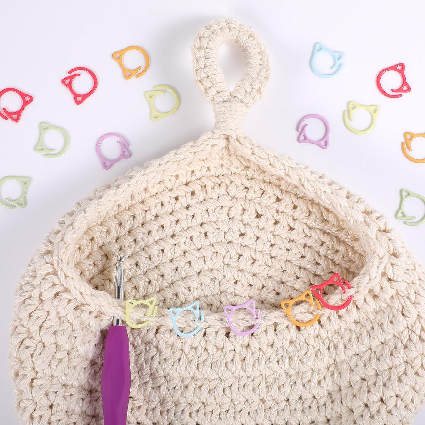 MBAIYO 48pcs Cat Stitch Markers for Crocheting, Cat Metal Crochet Stitch Marker Ring Multicolor Knitting Stitchs Markers Spiral Crochet Stitchs Marker Set for DIY Weaving Knitting Sewing Tools