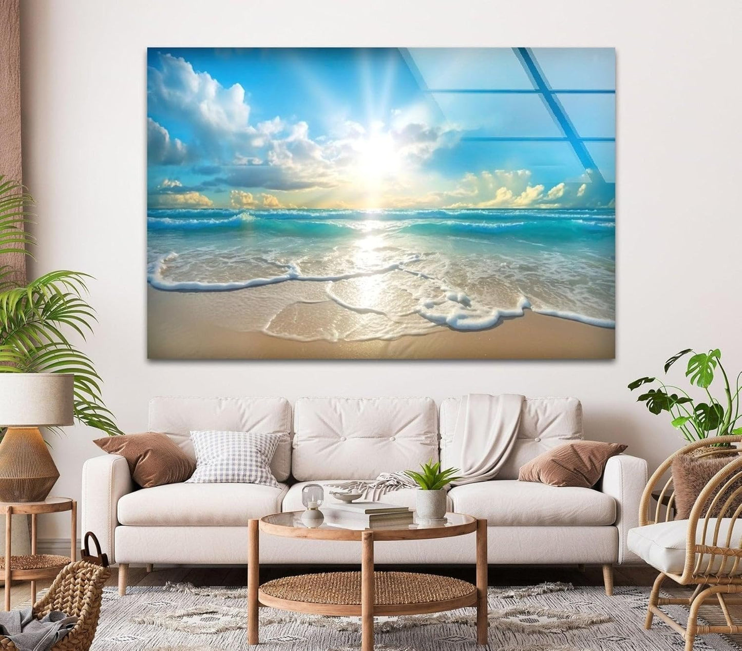 My Photostation.com 48Wx32H'' Beautiful Sunset & Ocean Glass Wall ArtTempered Glass Printing Wall Decor Large Wall Art Wall Hangings