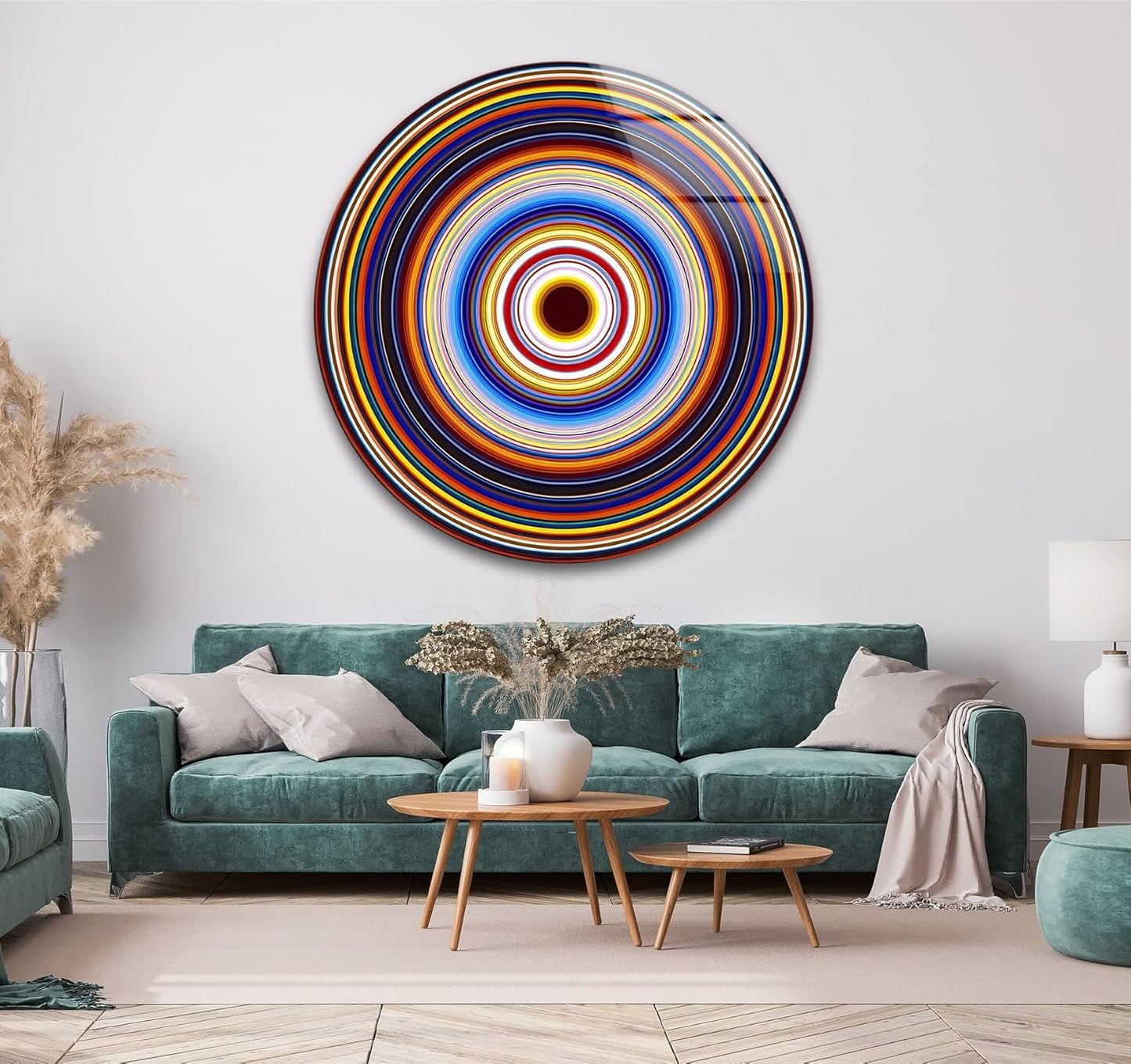 My Photostation.com 27.5''(70cm) Diameter Colorful Concentric Circles Round Glass Wall Art Tempered Glass Printing Wall Decor Large Wall Art Wall Hangings