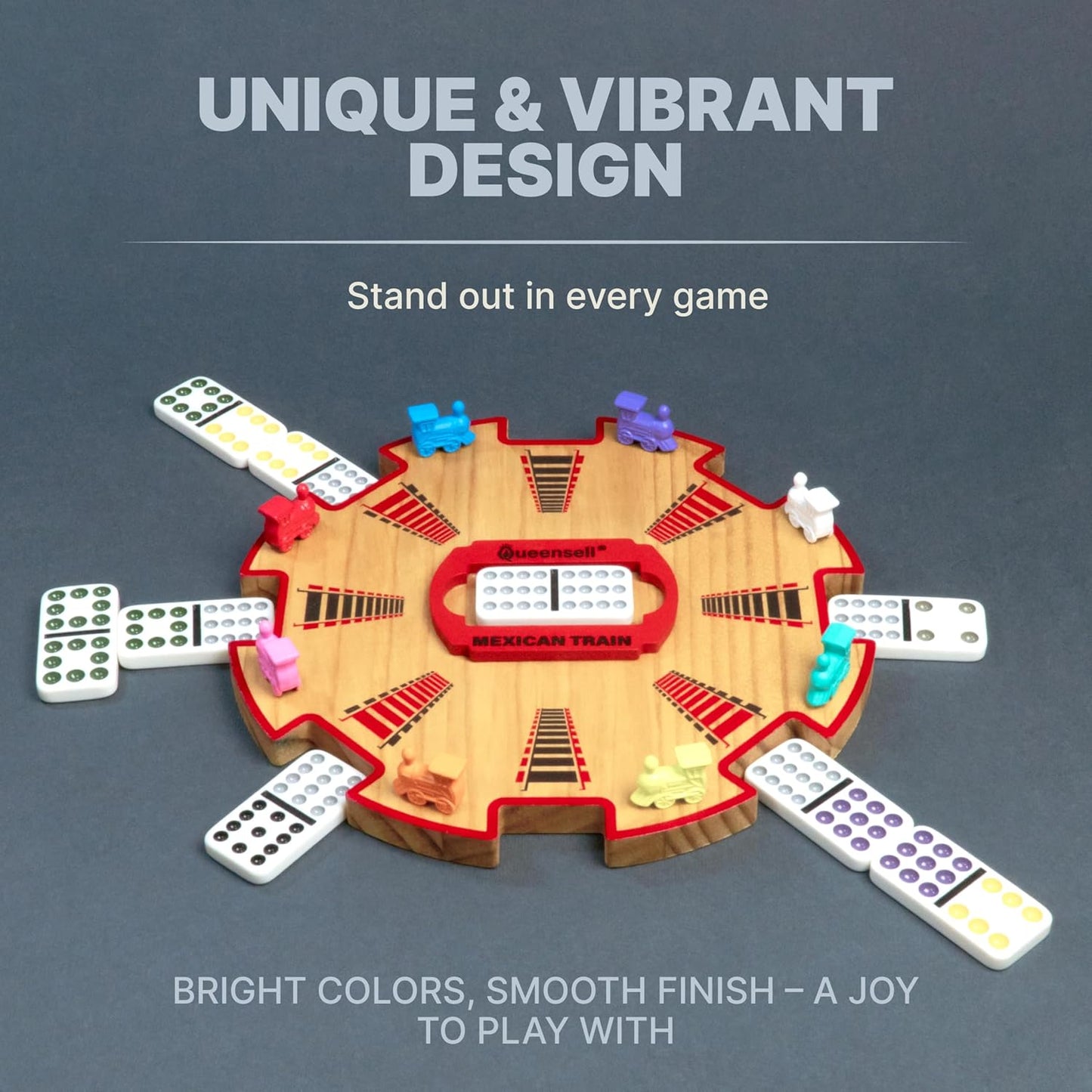 Queensell Dominoes Double 12 + Wooden Hub + Score Pad + Metal Trains