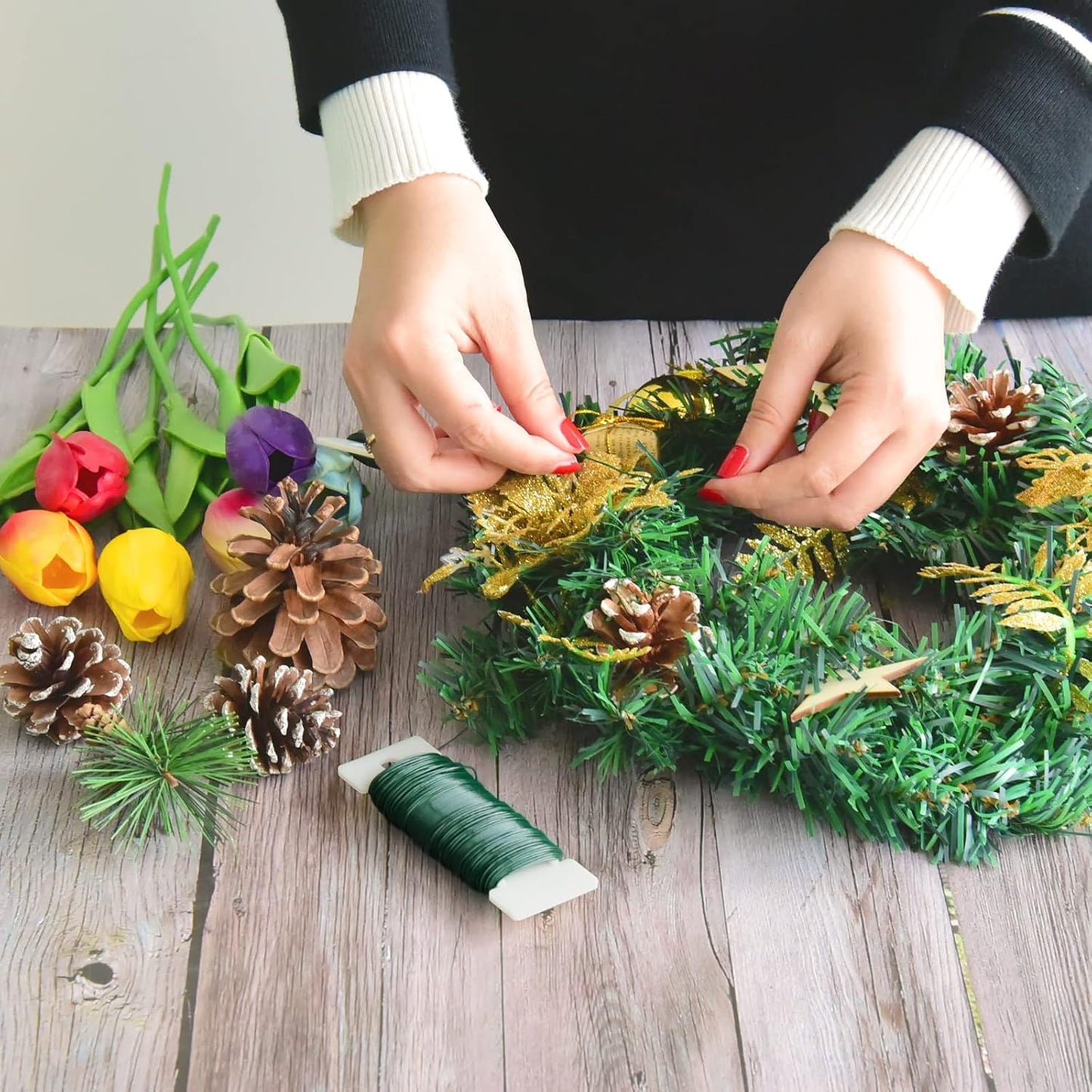 Hapeper 22 Gauge Floral Flexible Paddle Wire for Christmas Wreath Tree, Flower Arrangements, 3 Pack 114 Yards (Green)