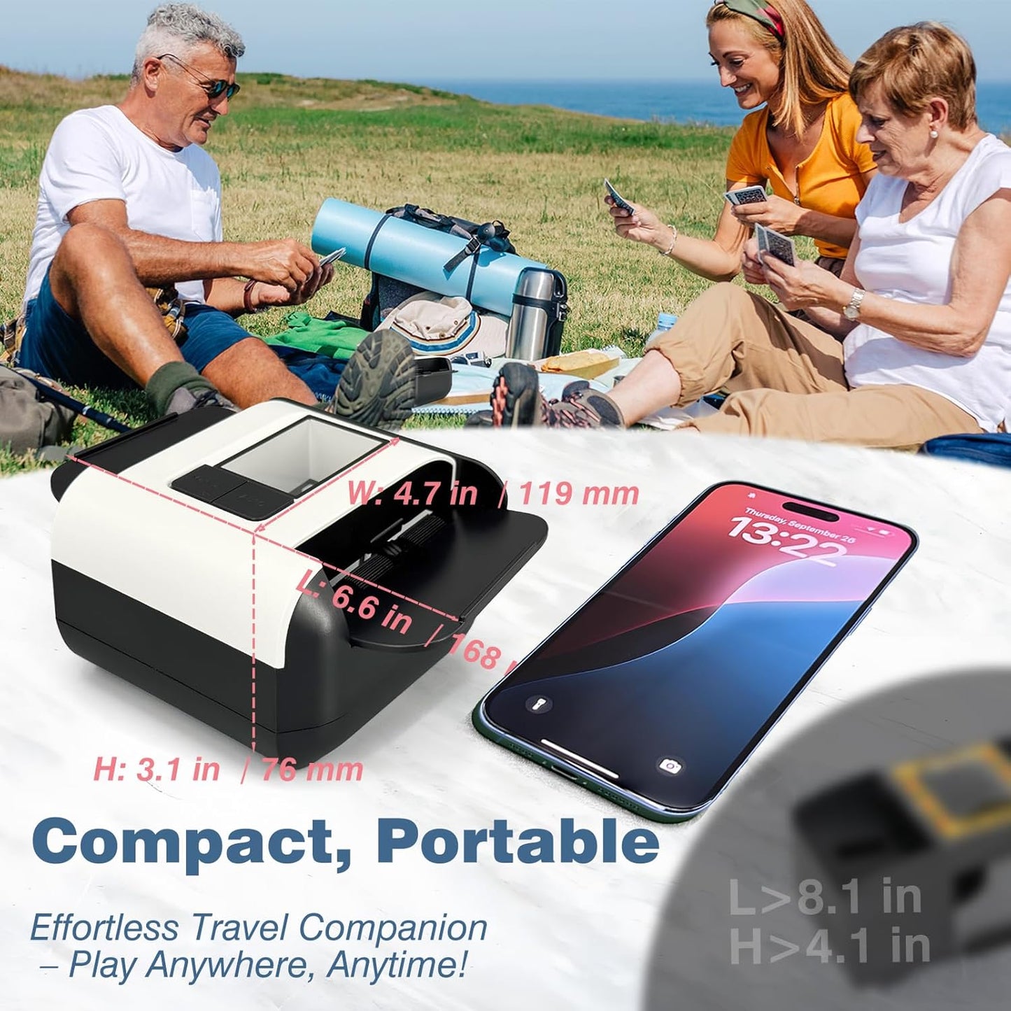 Rechargeable Automatic Card Shuffler,Auto & Manual Modes,1-2 Deck Capacity,Low Noise Design,Perfect for Poker, Rummy,Spades & All Card Games,Portable for Home, Travel, or Game Nights (Black)