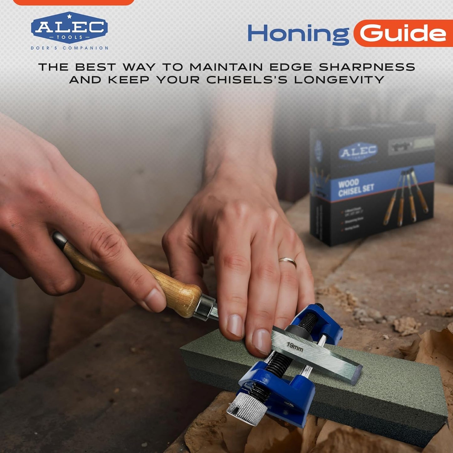 Wood Chisel Set Carpenter Tools – 4Pcs Beech Wood Carving Set with Sharpening Stone, Honing Guide – Woodworking Chisels with Pre-Sharpened Steel Blades – Ideal for Pros, DIY, Hobby