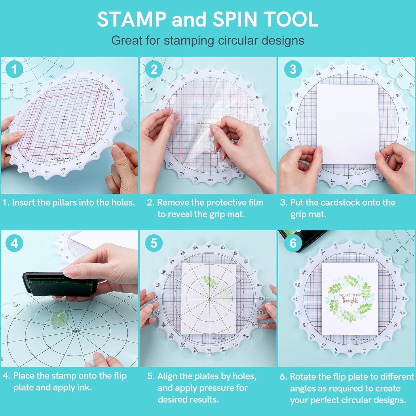 CYFUN DESIGN 9.5inch/24cm Rotating Stamping Platform Stamp & Spin Tool for Stamping Circular Designs Stamping Positioning Tool with Lines for Scrapbooking Crafts Card Making Arts Supplies