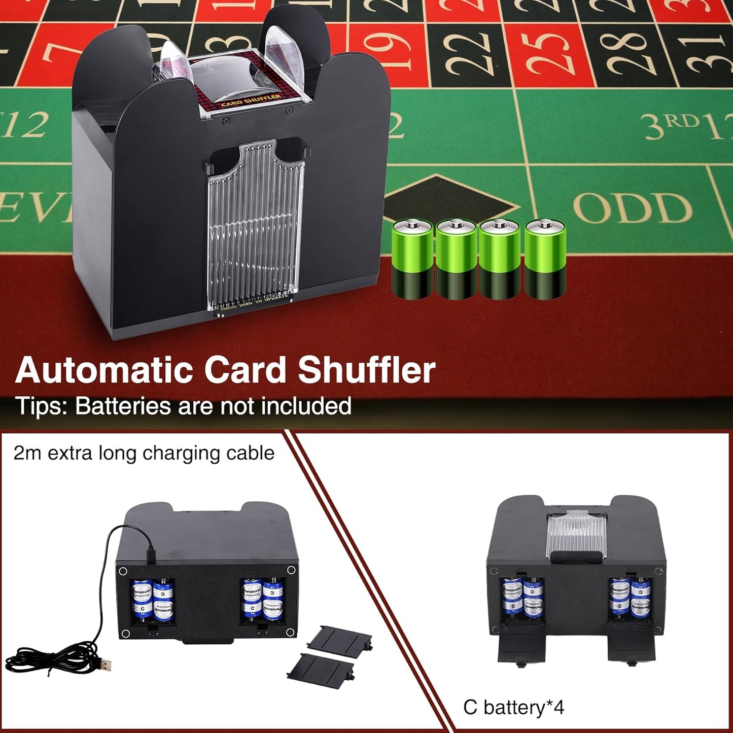 Automatic Card Shuffler 6 Deck Electric Heavy Duty Card Shuffler for Cards,USB/Battery Operated,Perfect for Poker, UNO,and Card Games