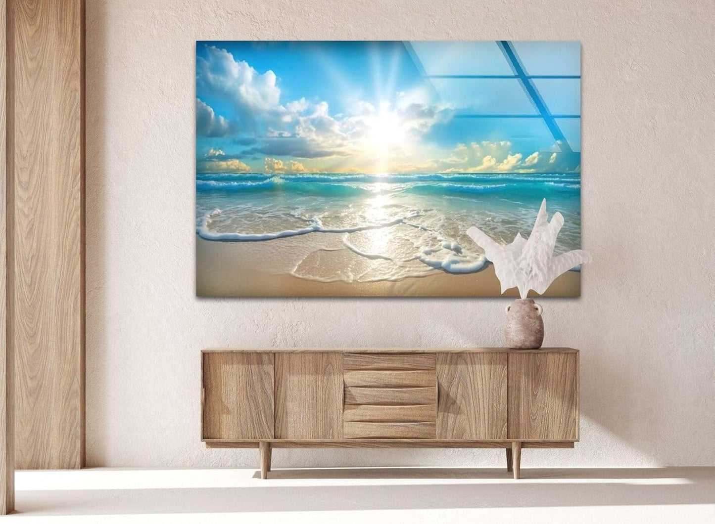 My Photostation.com 43Wx27H'' Beautiful Sunset & Ocean Glass Wall ArtTempered Glass Printing Wall Decor Large Wall Art Wall Hangings