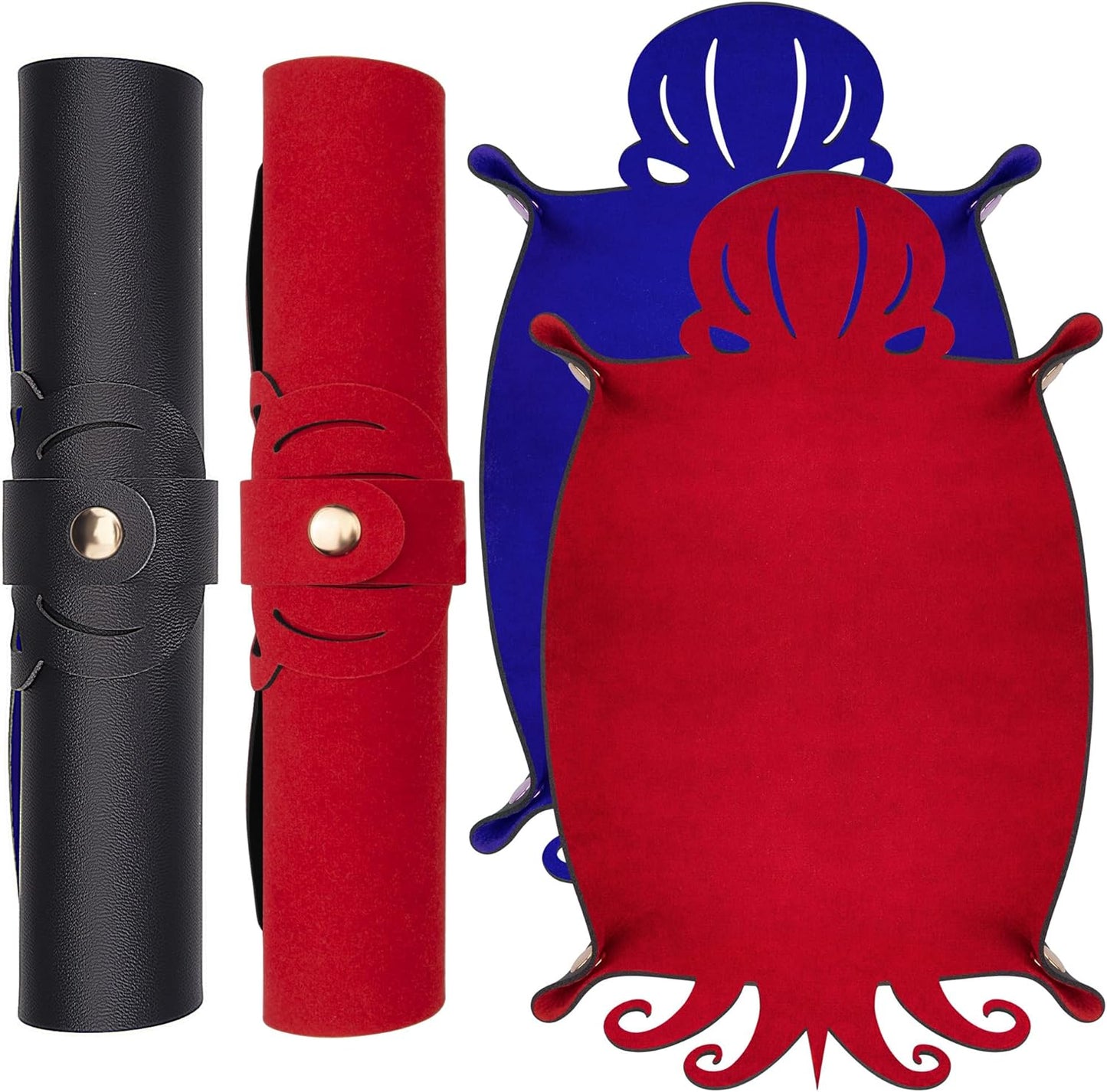 SIQUK 2 Pieces Octopus Dice Rolling Tray PU Leather Dice Mat Folding Scroll Dices Holder Trays for D&D RPG Games (Blue, Red)
