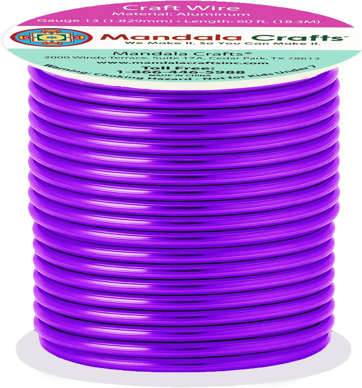 Mandala Crafts 13 Gauge Anodized Aluminum Craft Wire for Jewelry Making - 60 FT Colored Flexible Purple Wire - Bendable for Bonsai Armature Crafting Sculpting