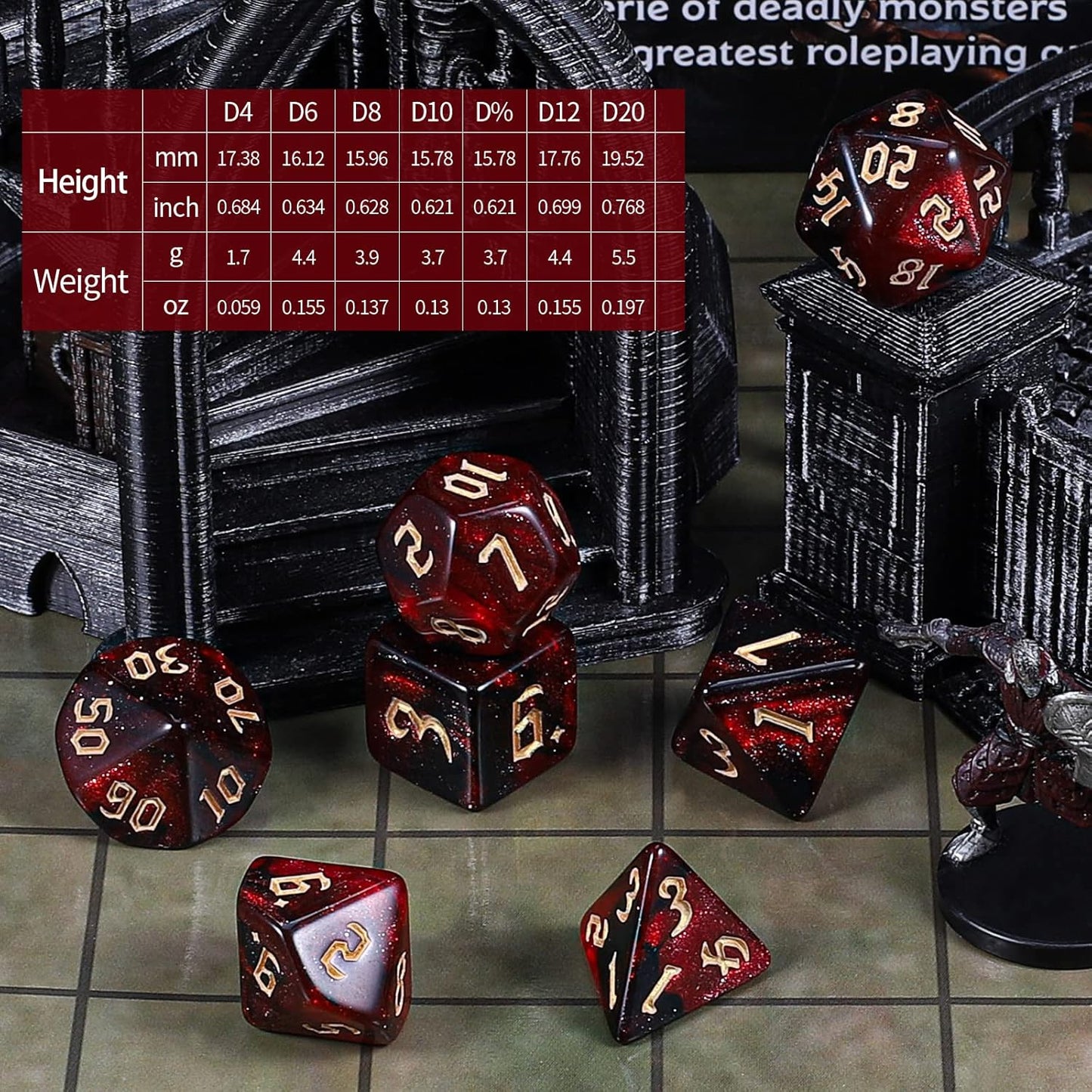 CiaraQ DND Dice Set - 26 x 7 (182pcs) Polyhedral Dice for Dungeons and Dragons D&D RPG MTG Role Playing Table Games, with a Large Flannel Bag