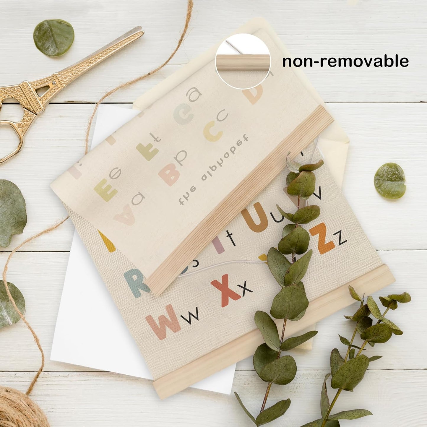 HRQKO Boho Alphabet Numbers Poster Hanger Frame Set of 2, Classroom Wall Decor, Abc Poster Wall Art with Wooden Frames, Alphabet Banner Wall Hanging Decor for Toddler Playroom Nursery, 16x24 inch