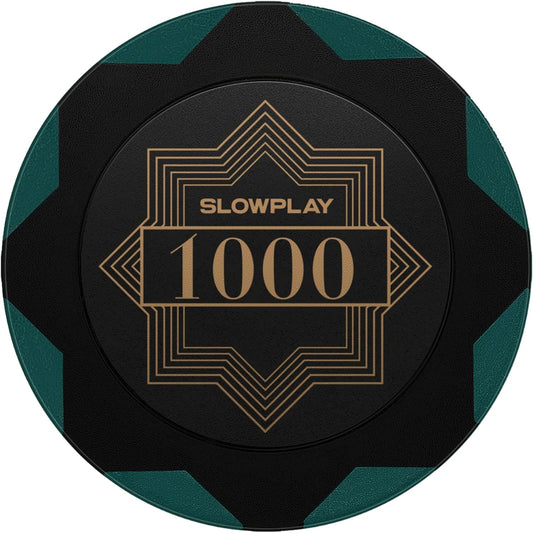 SLOWPLAY Nash Clay Poker Chips, 14 Grams Heavyweight Clay Composite, 40mm Large Chips in Bulk, Pack of 50 with Denomination of 1000