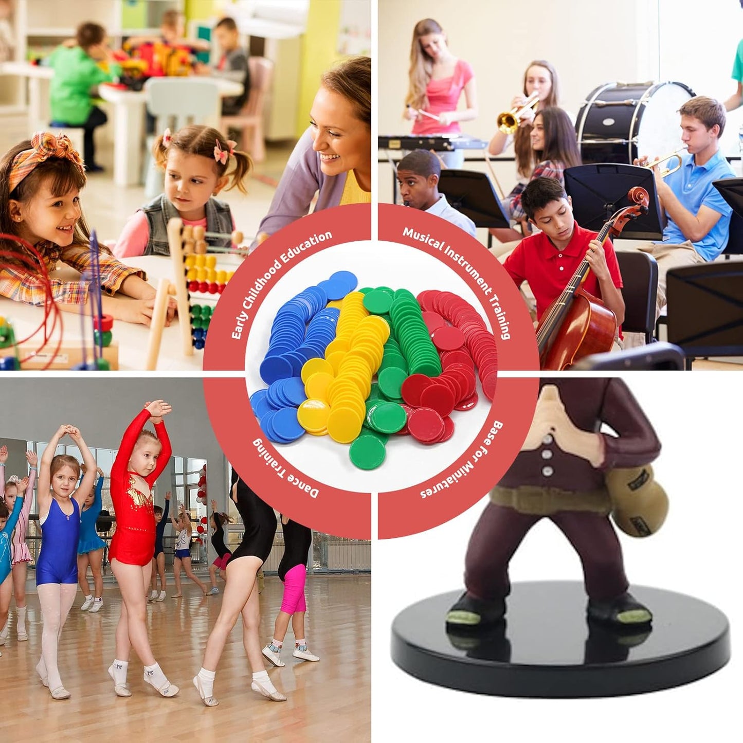 Set of 100 Opaque Plastic Learning Counters Mini Poker Chips Game Tokens with Storage Box (Red+Yellow+RoyalBlue+Green, 1.26 Inch)