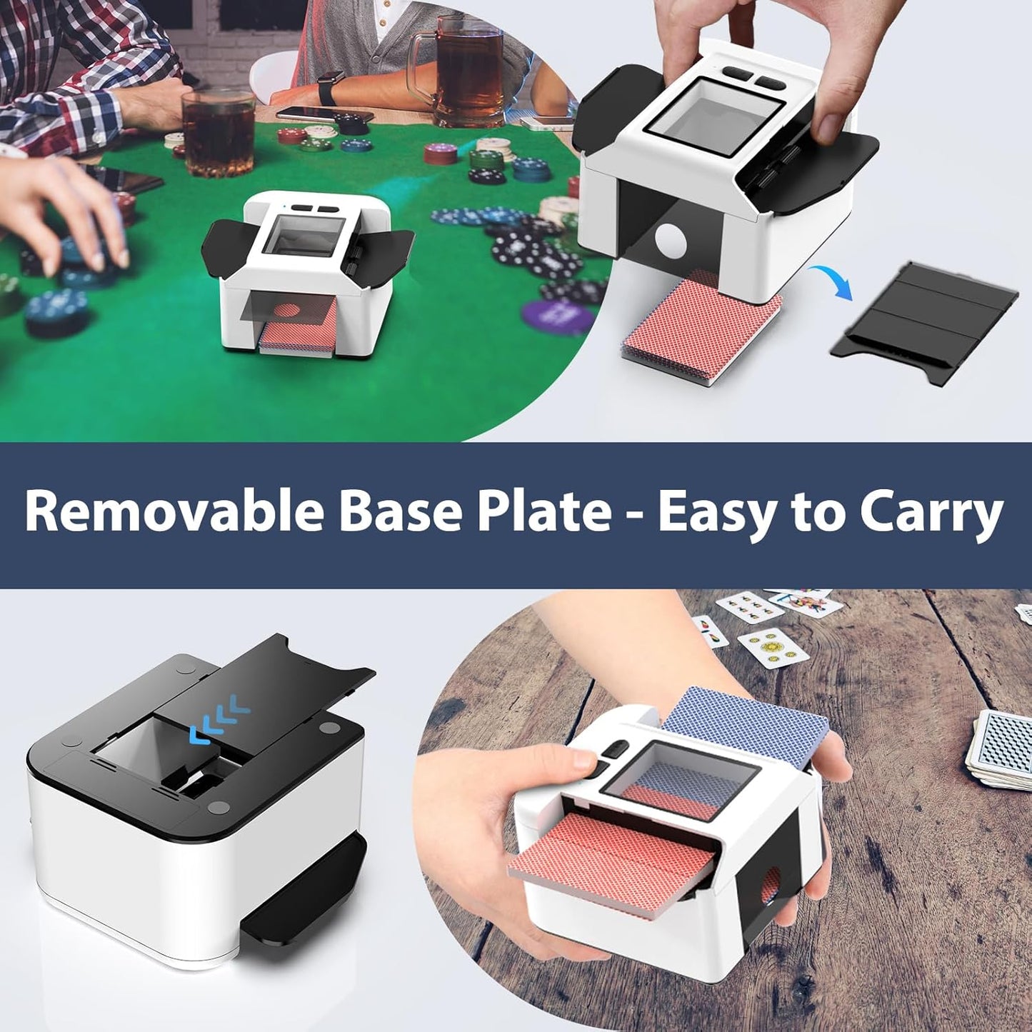 ShinePick Automatic Card Shuffler, Electric Shuffling Machine with 2000mAh Rechargeable Battery, Low Noise Card Shuffler - Automatic and Manual Mode for Poker, Phase 10, UNO, Skip-Bo