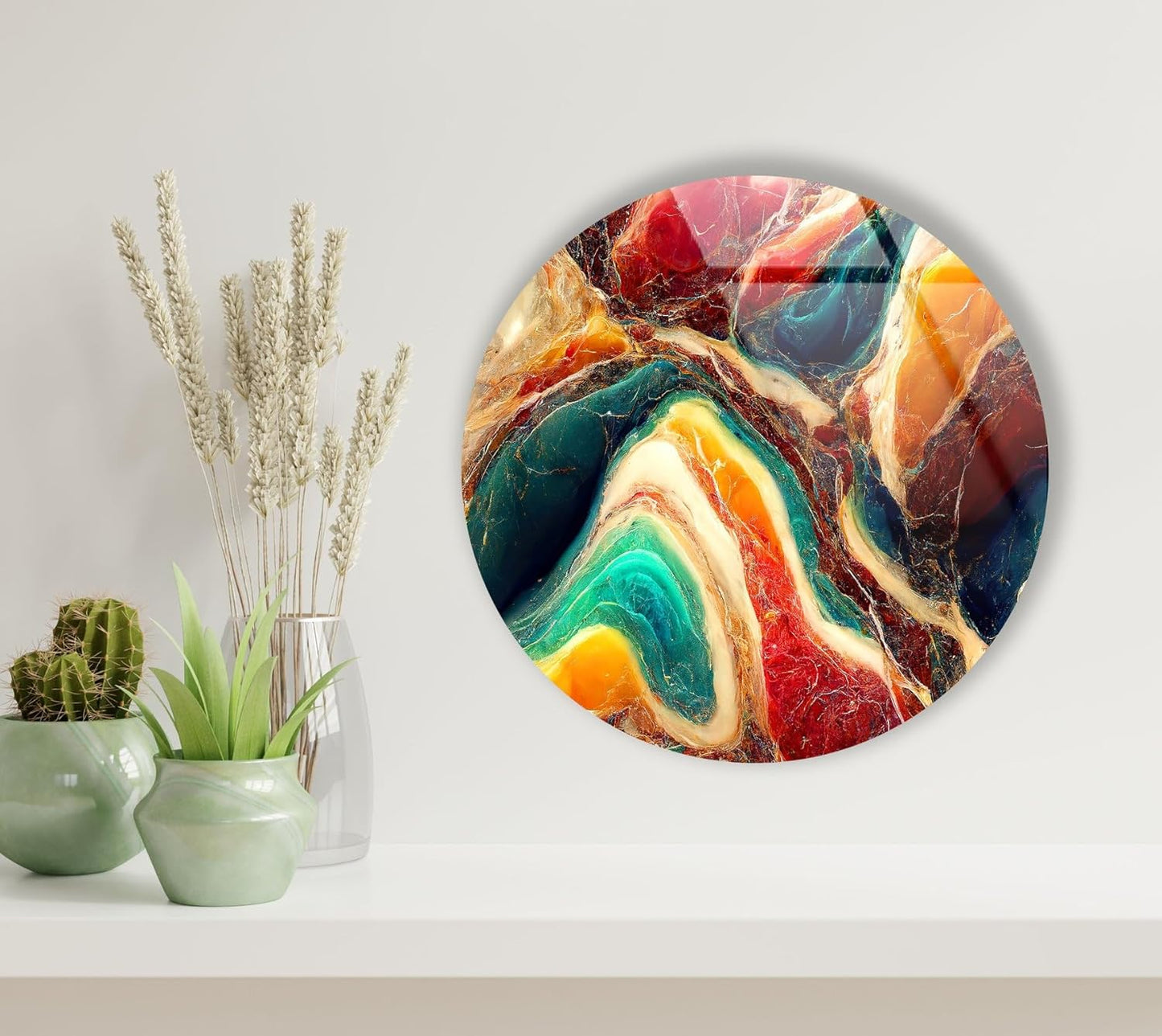 My Photostation.com 27.5''(70cm) Diameter Colorful Marble Swirl Round Wall Art Abstract Glass Decor with Earthy Tones & Gemstone Texture