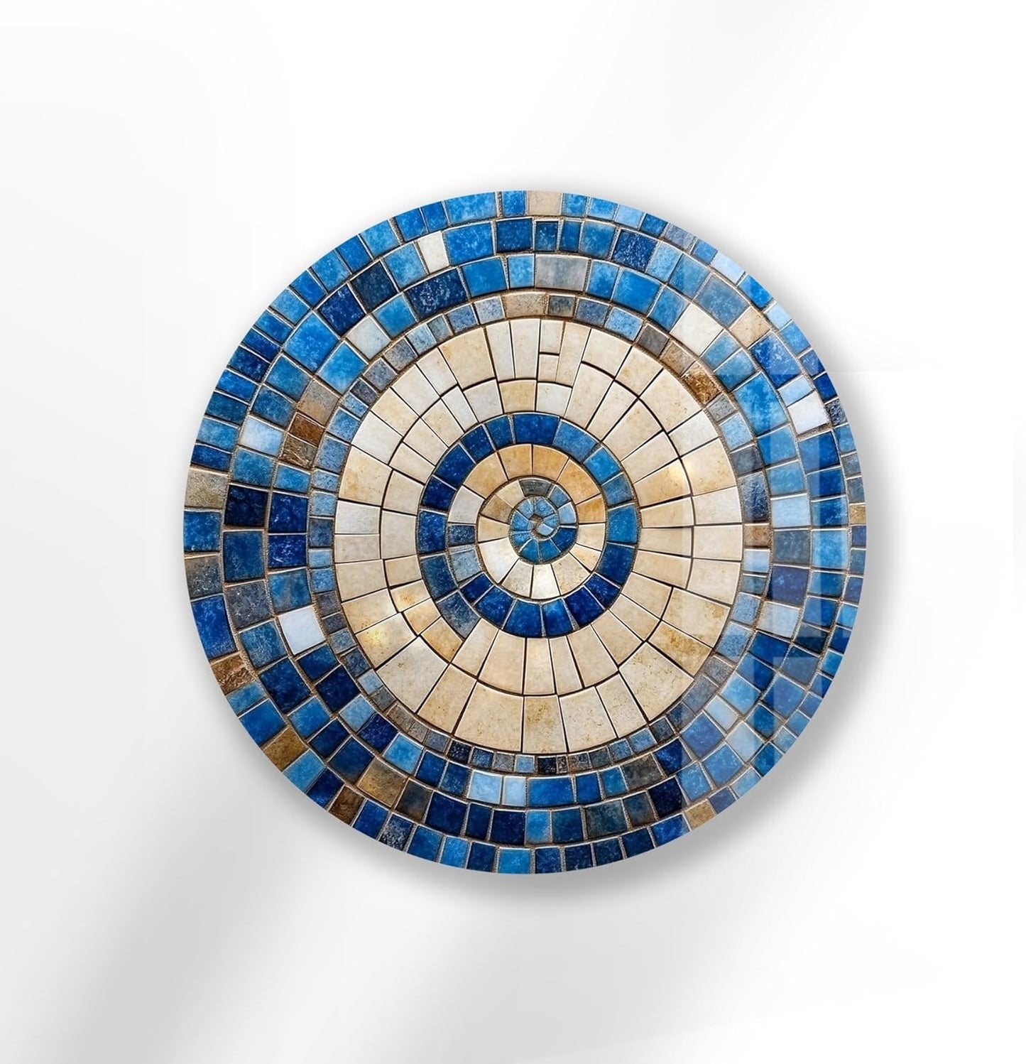 My Photostation.com 31.5''(80cm) Diameter Coastal Sunburst Beige & Blue Round Glass Wall Art Tempered Glass Printing Wall Decor Large Wall Art Wall Hangings