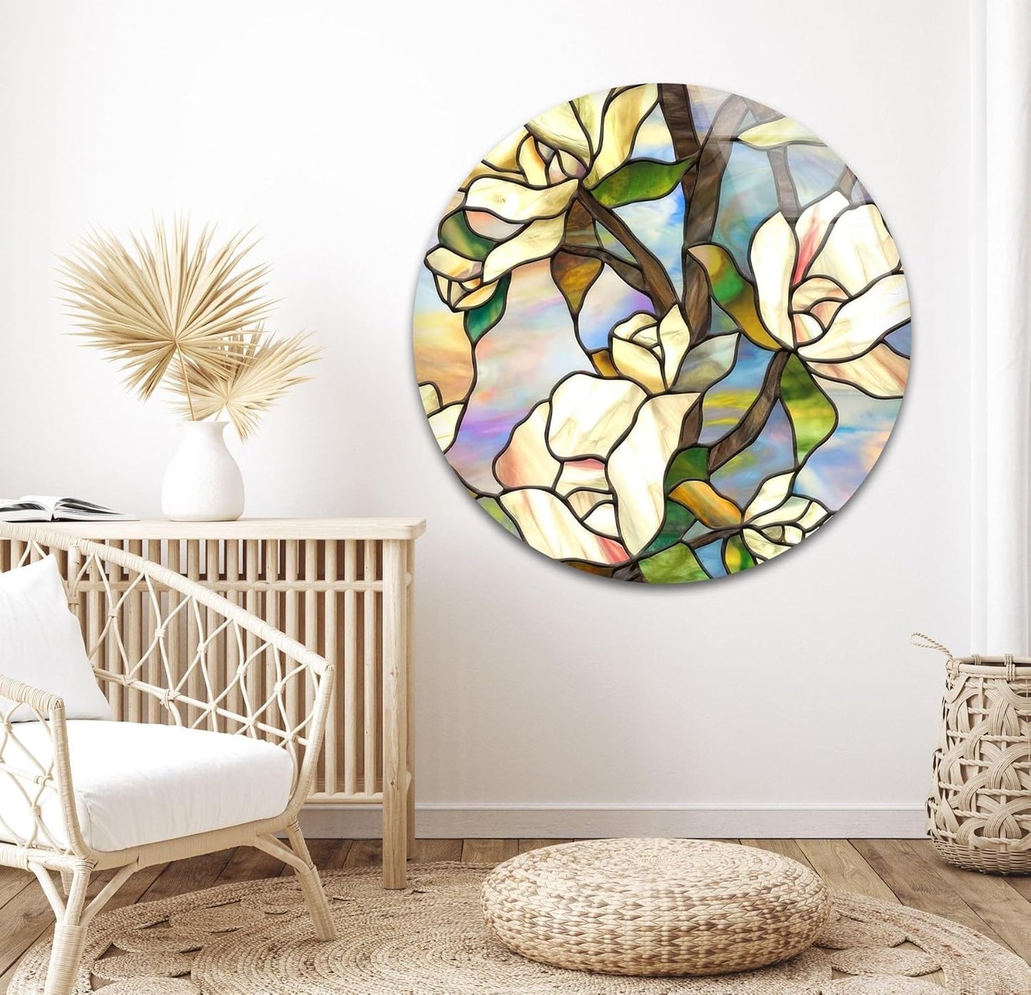 My Photostation.com 27Wx43H'' Stained Magnolia Glass Wall Art Tempered Glass Printing Wall Decor Large Wall Art Wall Hangings
