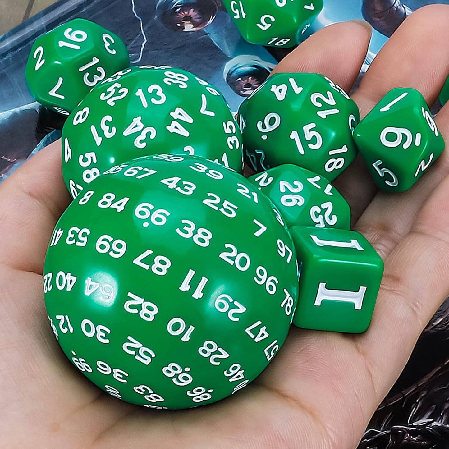 CiaraQ DND Polyhedral Dice Set (15pcs) D4-D100 Game Dice with Dice Bag for Dungeons and Dragons Role Playing Table Games (Green & White)