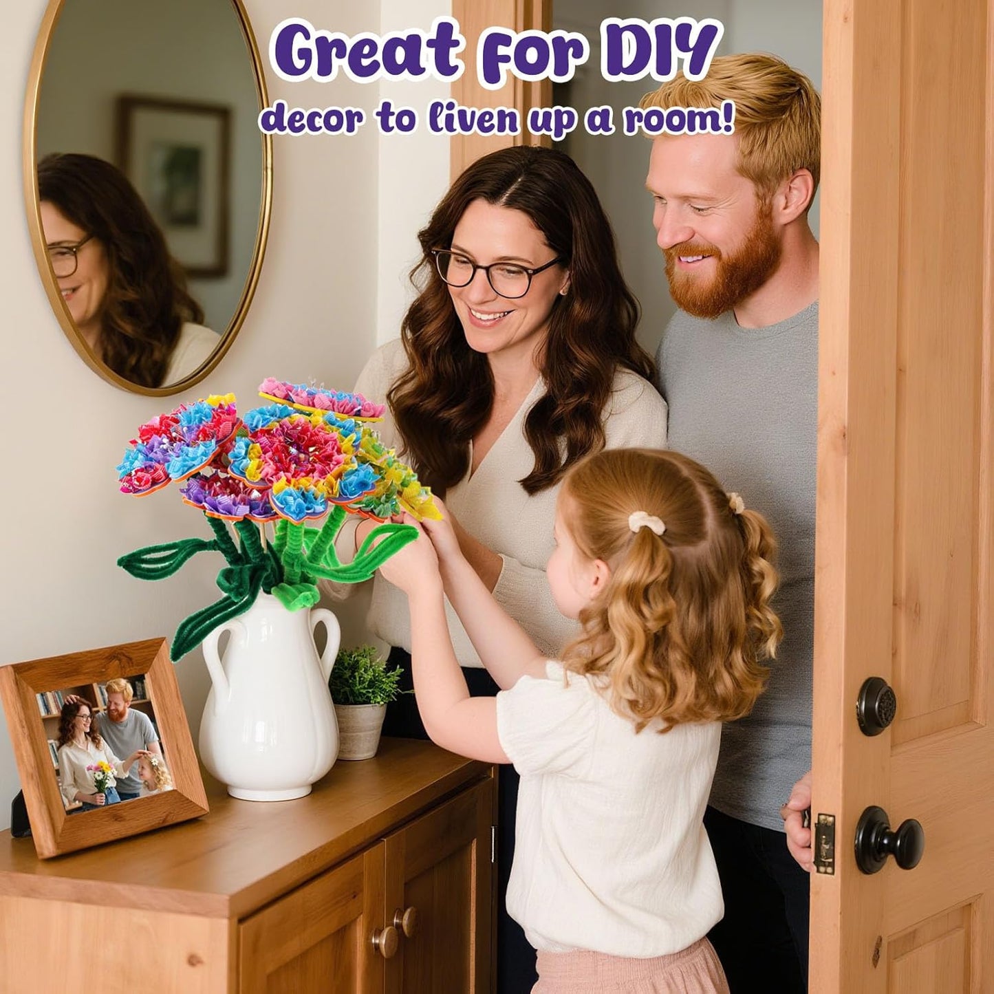 3 otters Poke in Art, Fabric Flower Bouquets Toys Arts and Crafts for Girls Ages 4-12 DIY Creative Activities Birthday Craft Gifts