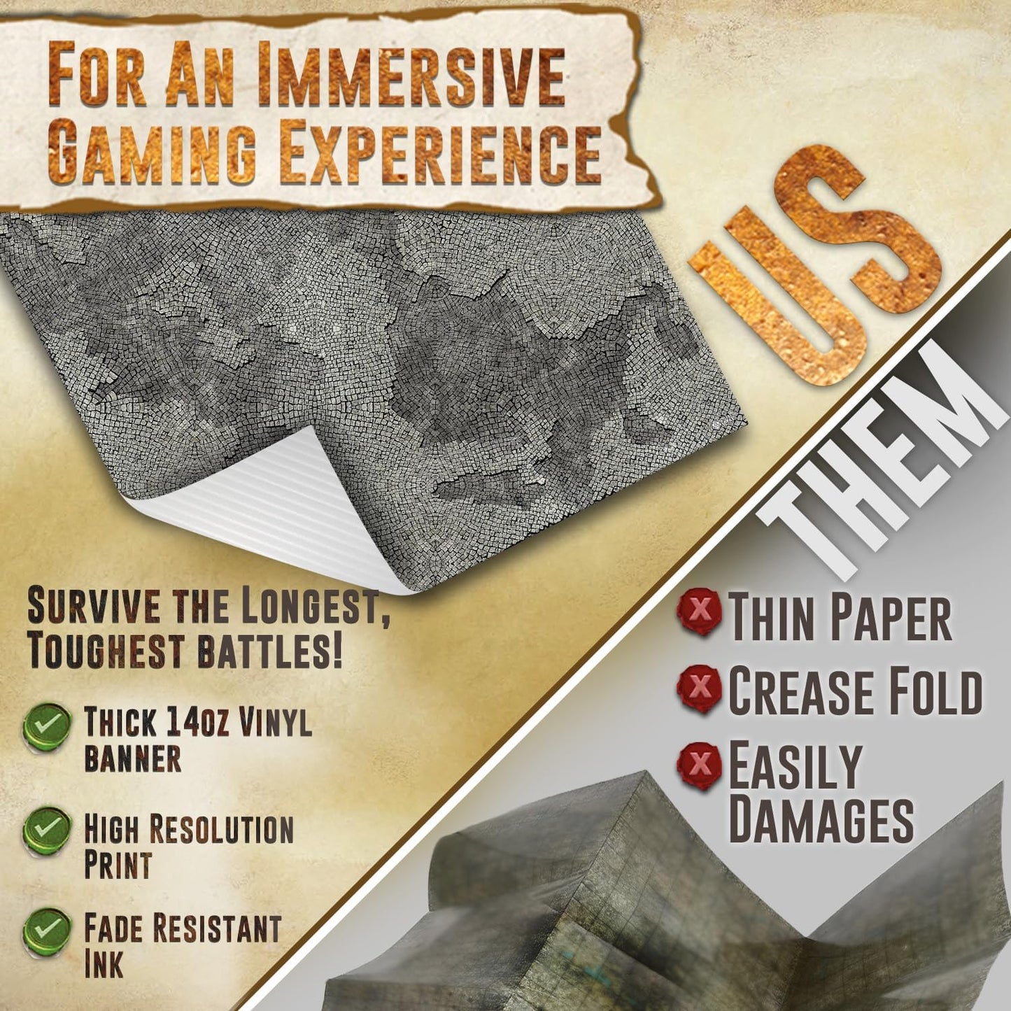 Battle Game Mat for DND - [48" x 72"] Wargaming Tabletop Map - Gaming Board for Warhammer 40k, Dungeons and Dragons, Wargame RPG - Vinyl Gaming Stone Terrain