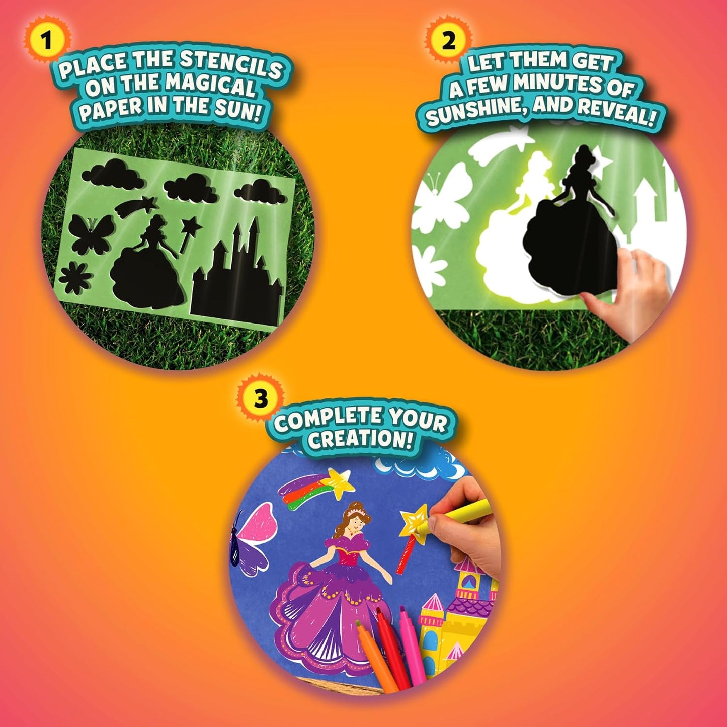 Skillmatics Sun Paper Art Kit - STEM Craft Kit for Kids with Decorative Paper, Stencils & Markers, Unicorn & Princess Designs, Mess-Free Indoor Fun, Gifts for Girls Ages 4, 5, 6, 7, 8, 9, 10, 11, 12