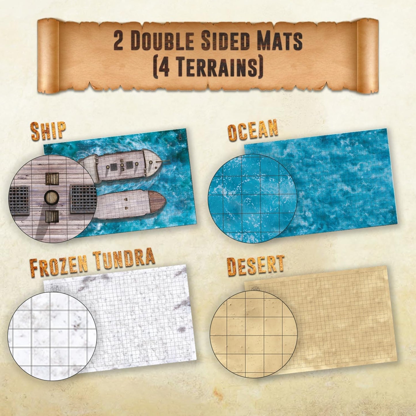 Melee Mats DND Map Starter Kit - 24” x 36" 2 Pack Double Sided, Wet/Dry Erase Battle Terrain Grid - Ultimate Tabletop Board Gaming Experience with Accessories