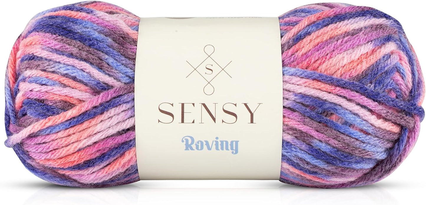 Sensy Roving Multi Color Yarn, 3.5 oz, 132 Yards, Gauge 5 Bulky (Purple Sky)