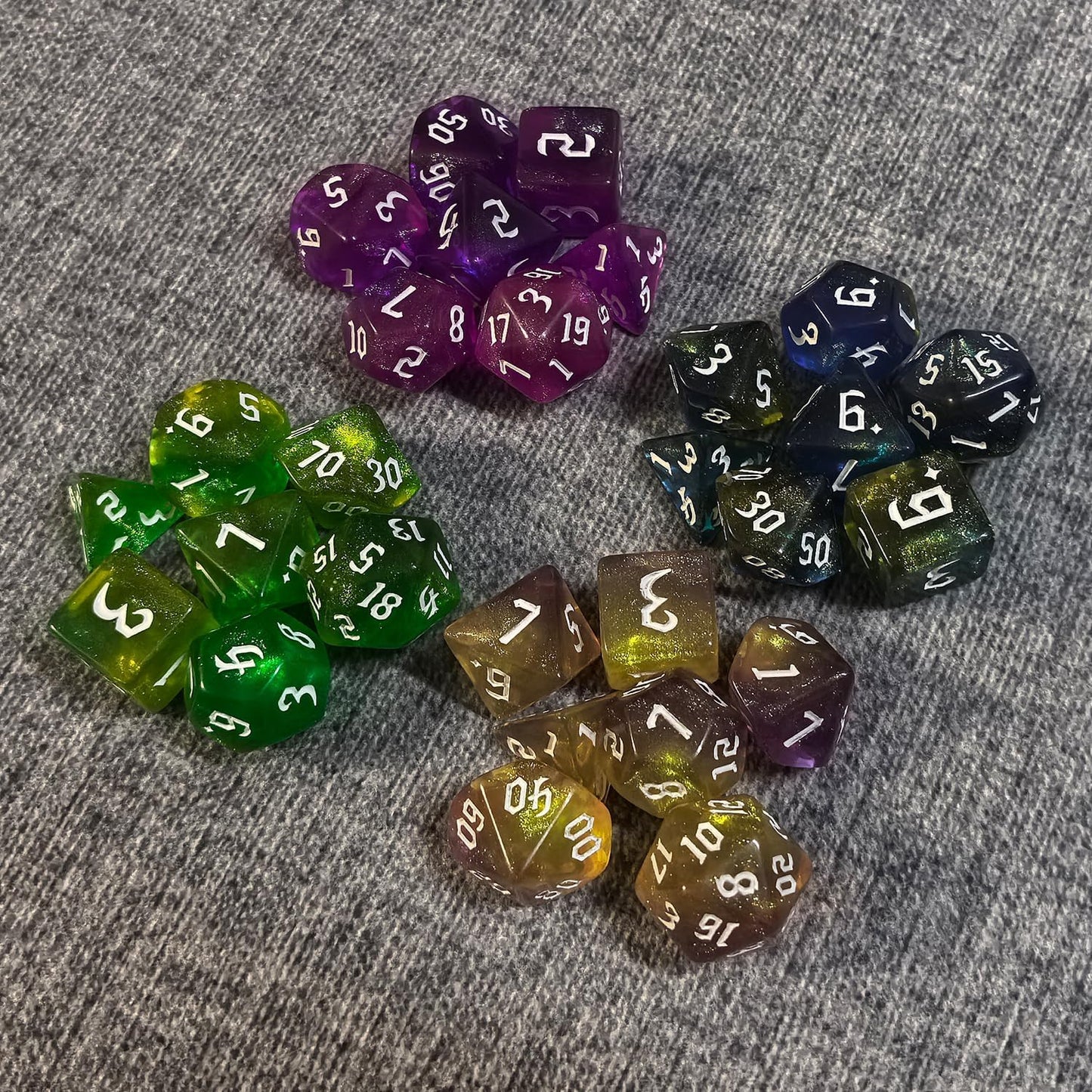 DND RPG Dice Set, Nebula Polyhedral Dice for Dungeons and Dragons, Mystery 7-Piece Set (Green Purple)