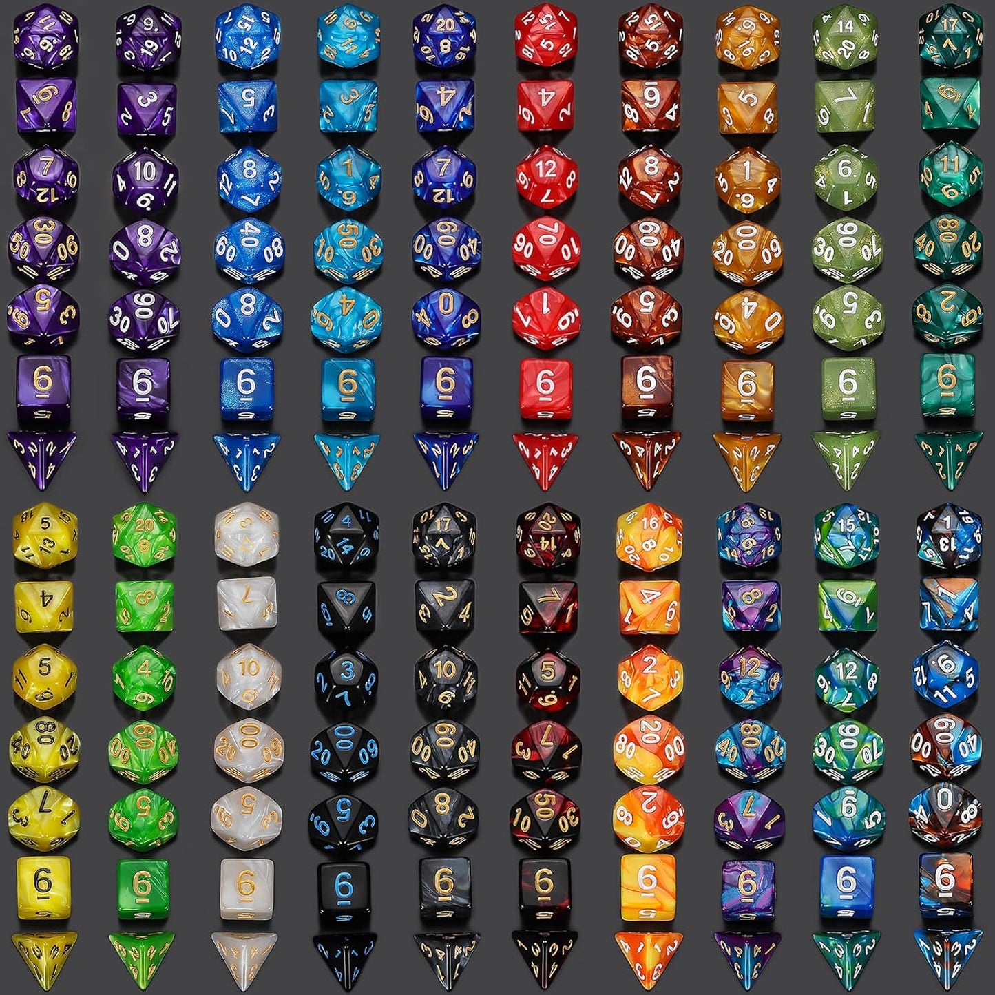 QMay DND Dice Set - 20x7 (140 Pieces) Polyhedral Dice, 20 Colors D&D Dice for Dungeons and Dragons Tabletop Role-Playing Games with 1 Drawstring Bag