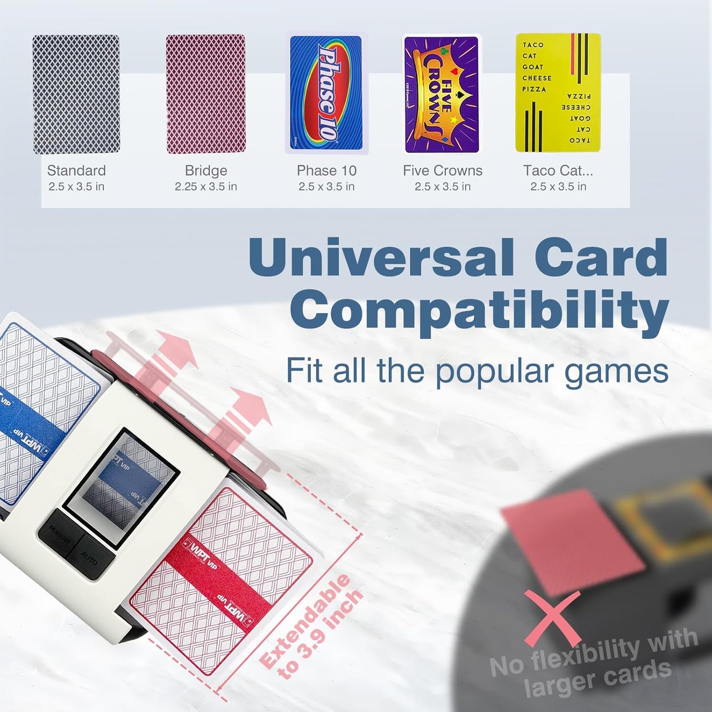 Rechargeable Automatic Card Shuffler,Auto & Manual Modes,1-2 Deck Capacity,Low Noise Design,Perfect for Poker, Rummy,Spades & All Card Games,Portable for Home, Travel, or Game Nights (Black)