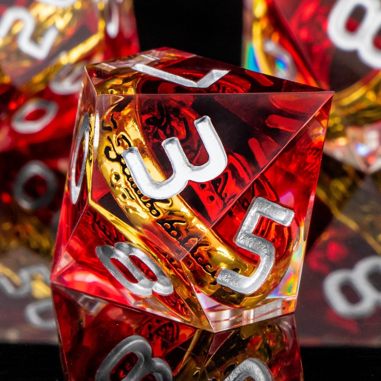 OUKELANWO Magic Lord Rings DND Dice Set with Box, 7Pcs Resin LOTR D&D Dice Set for Role Playing Game, Red Dungeons Dragons D and D Sharp Edge Dice D20 D12 D10 D8 D6 D4