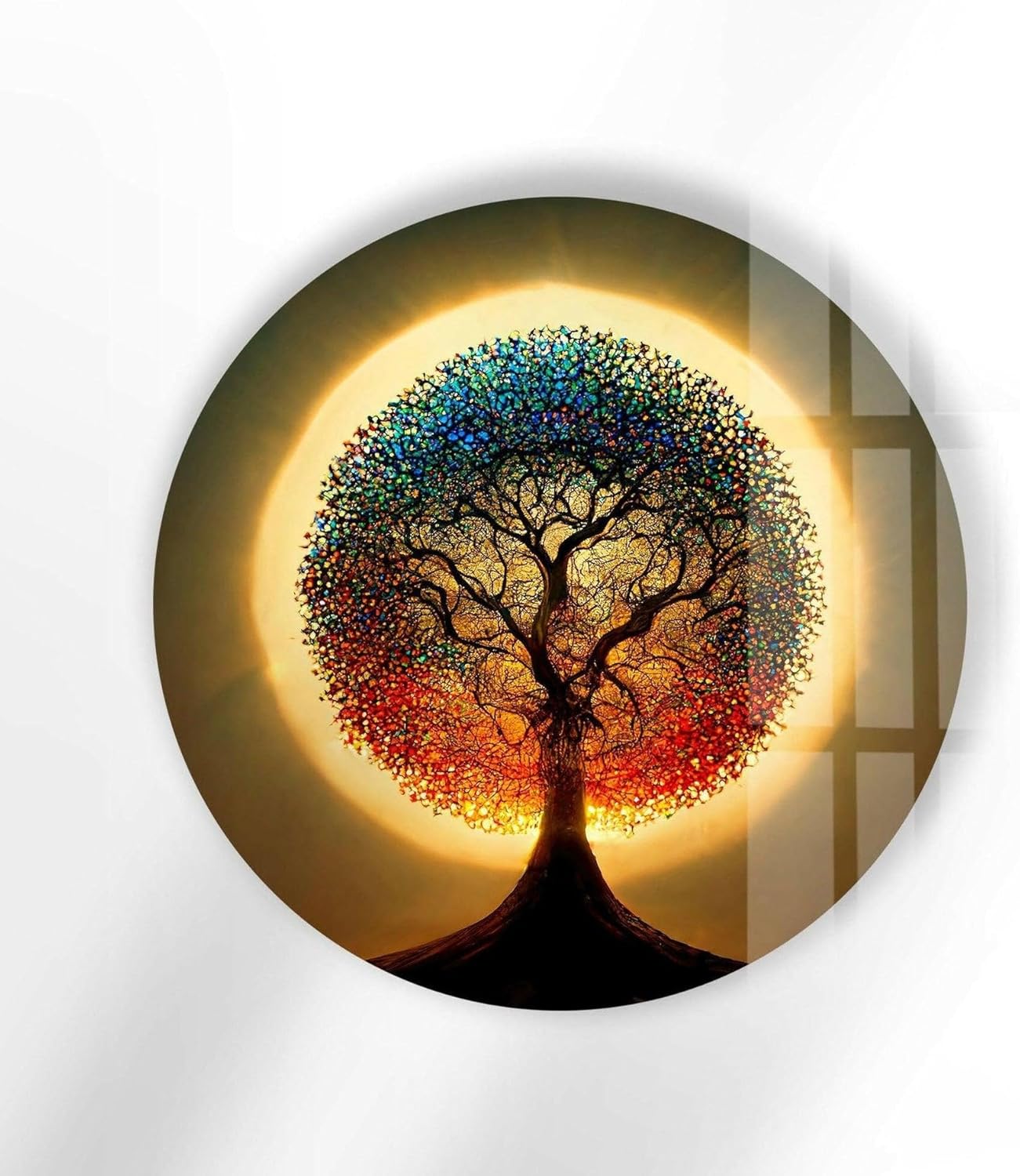 My Photostation.com 39,4''(100cm) Diameter Life of Tree Round Glass Wall Art Tempered Glass Printing Wall Decor Large Wall Art Wall Hangings